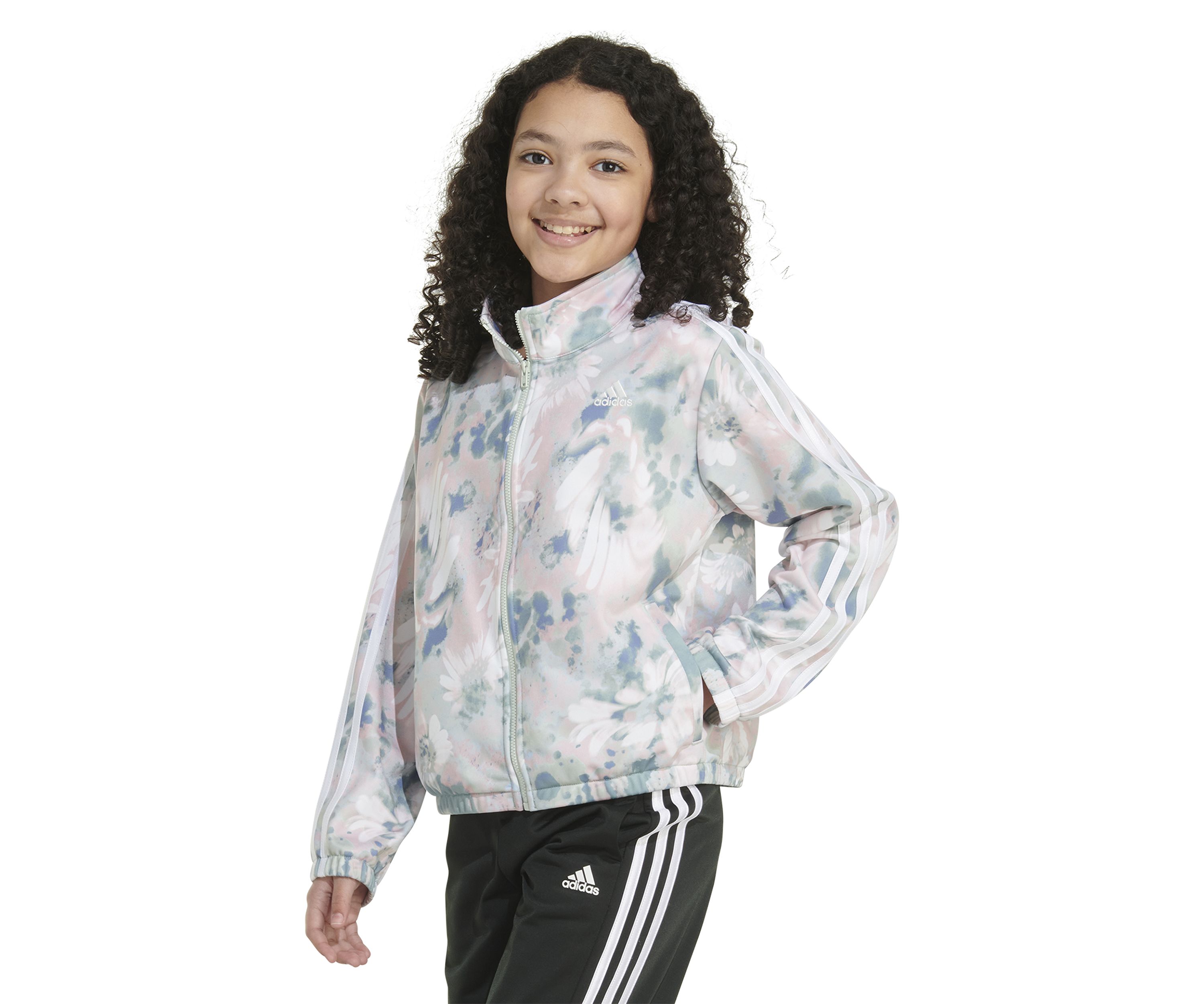 Girls 7-16 Printed Zip Front Mock Neck Tricot Jacket