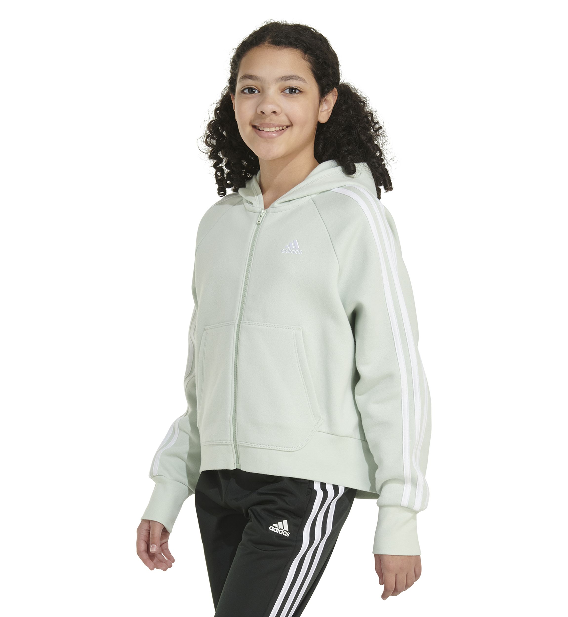 Girls 7-16 Zip Front 3 Stripe Cotton Hooded Fleece Jacket