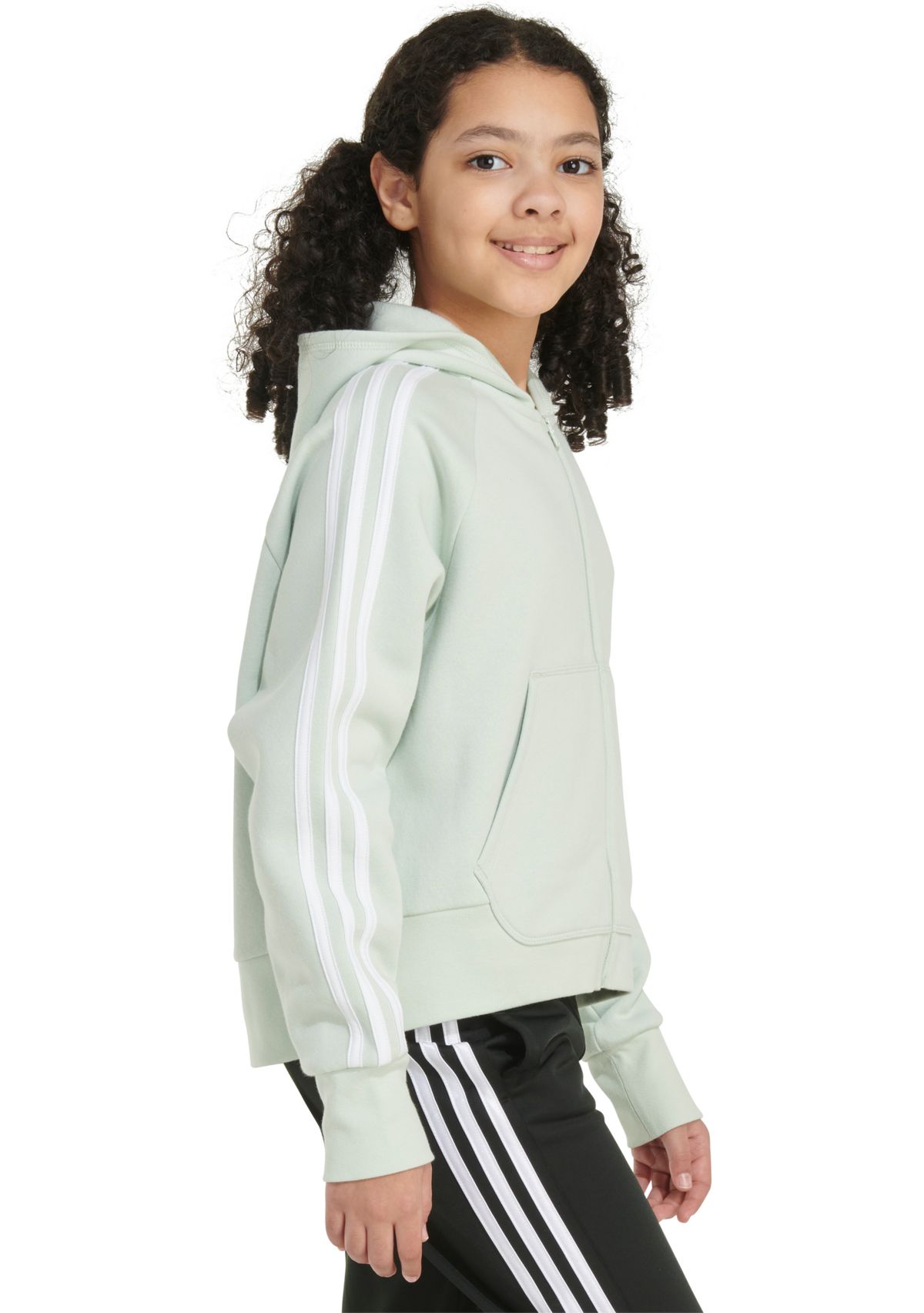 Girls 7-16 Zip Front 3 Stripe Cotton Hooded Fleece Jacket