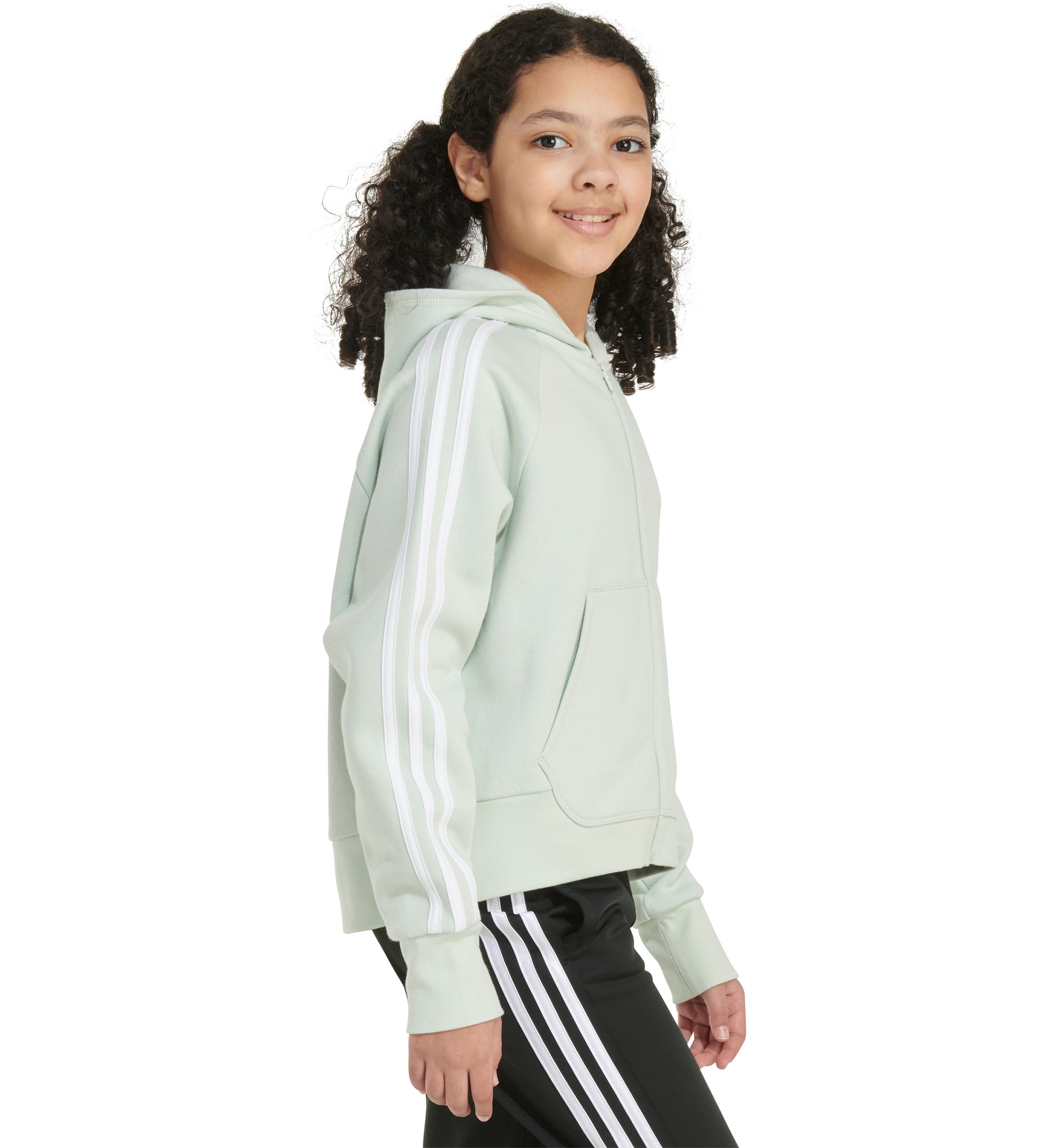 Girls 7-16 Zip Front 3 Stripe Cotton Hooded Fleece Jacket