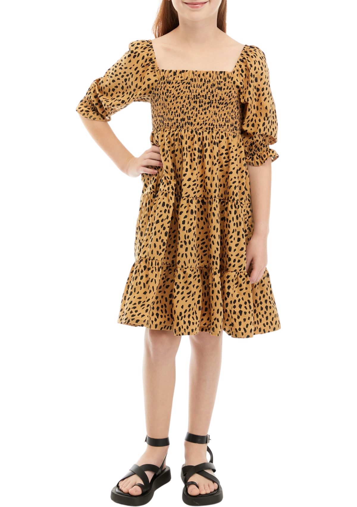 Girls 7-16 Printed Smocked Dress