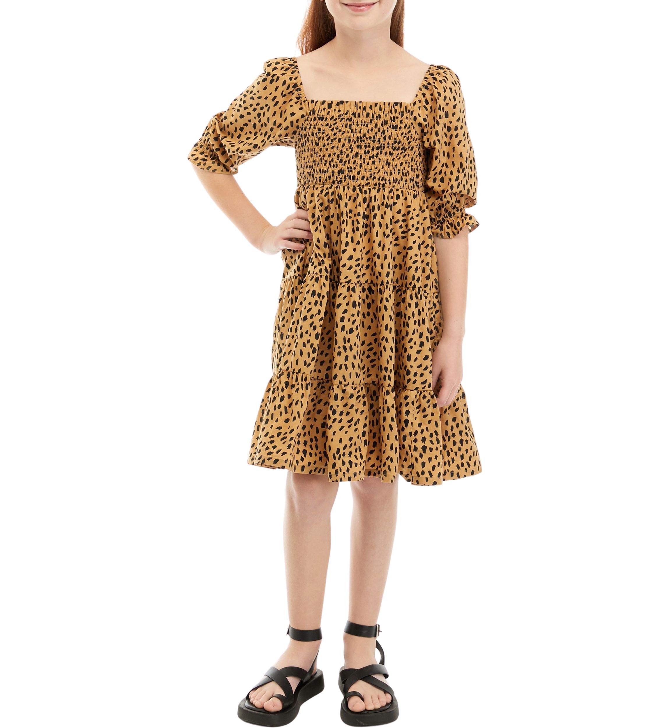 Girls 7-16 Printed Smocked Dress