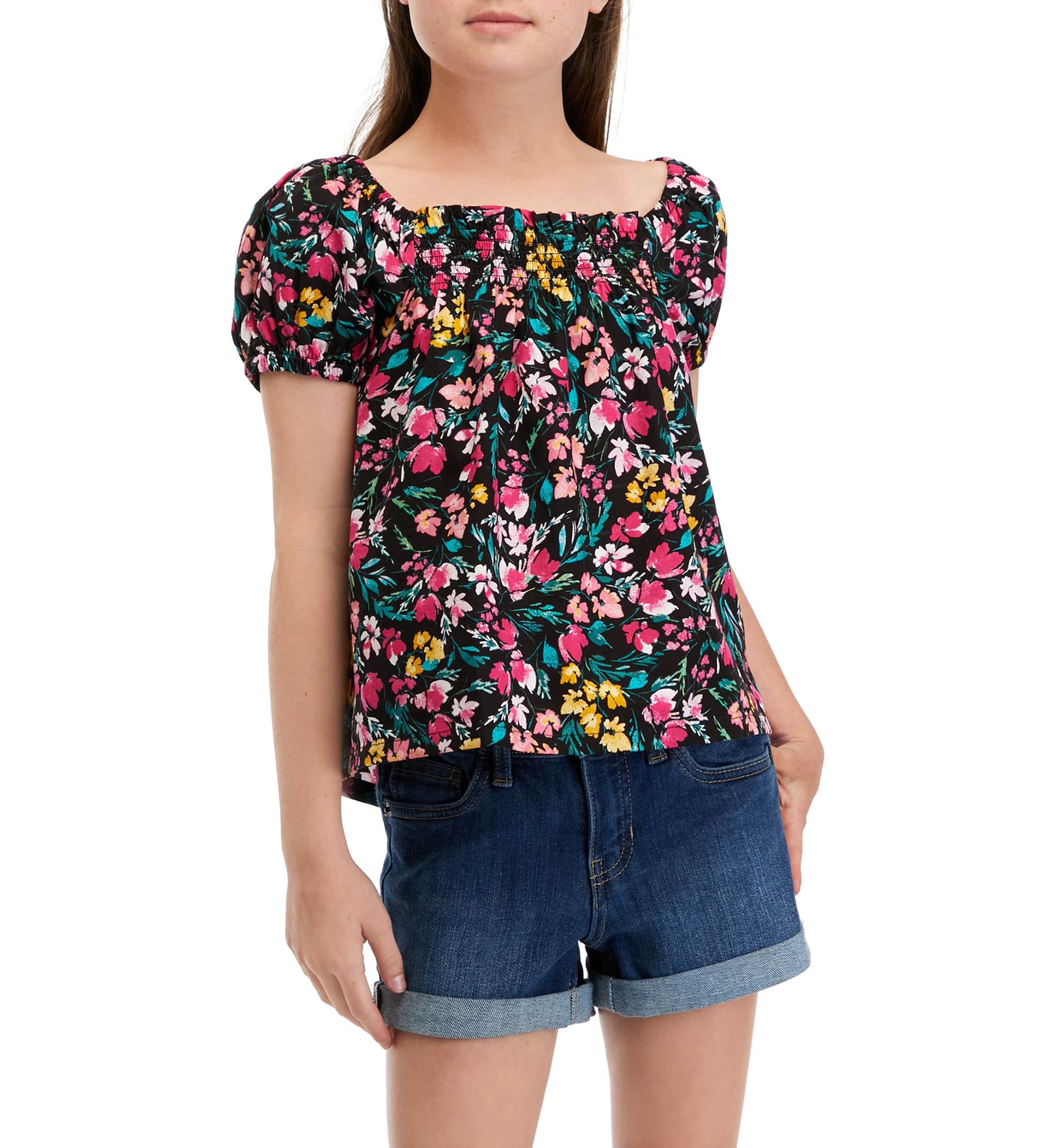 Girls 7-16 Puff Sleeve Printed Top