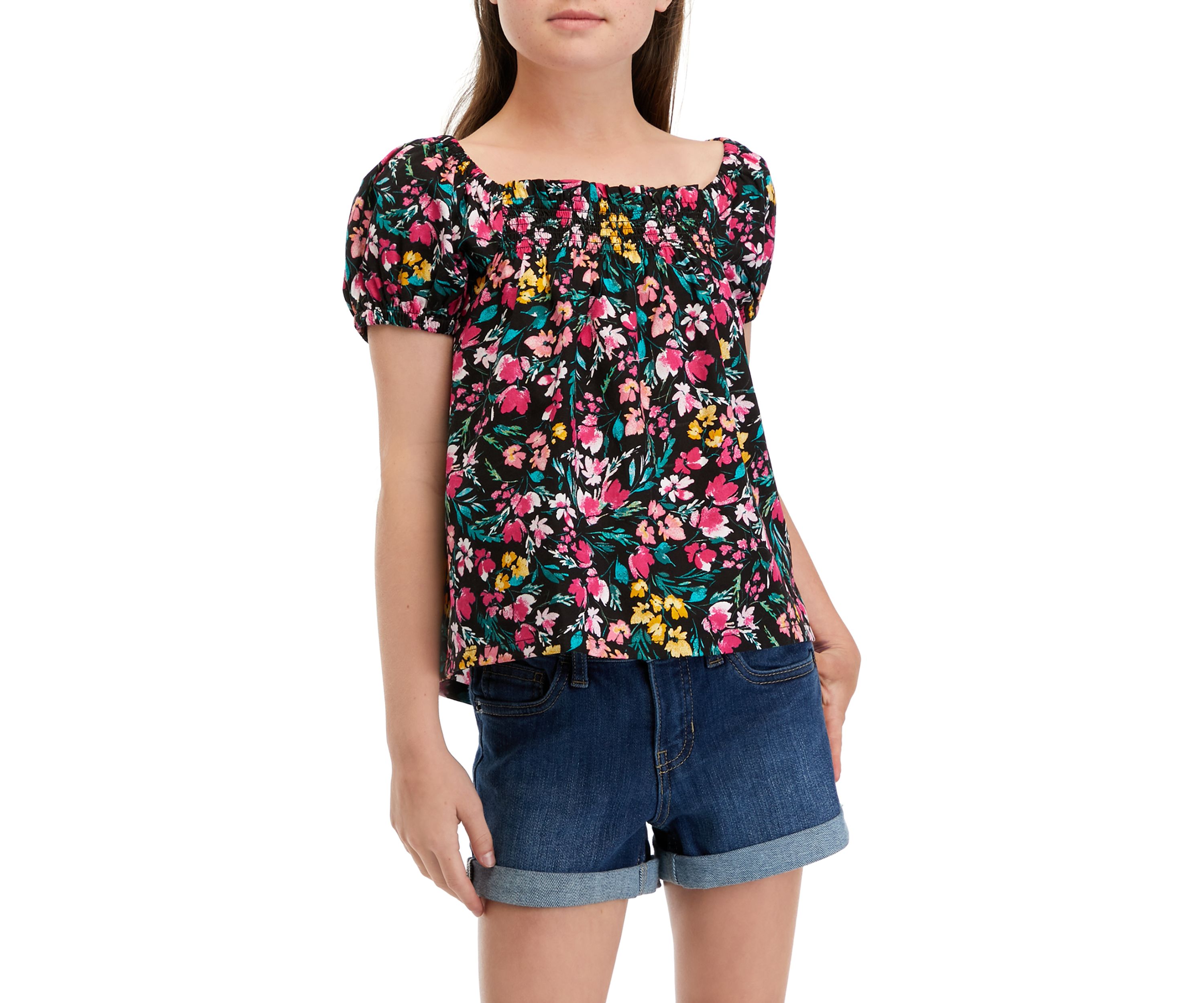 Girls 7-16 Puff Sleeve Printed Top