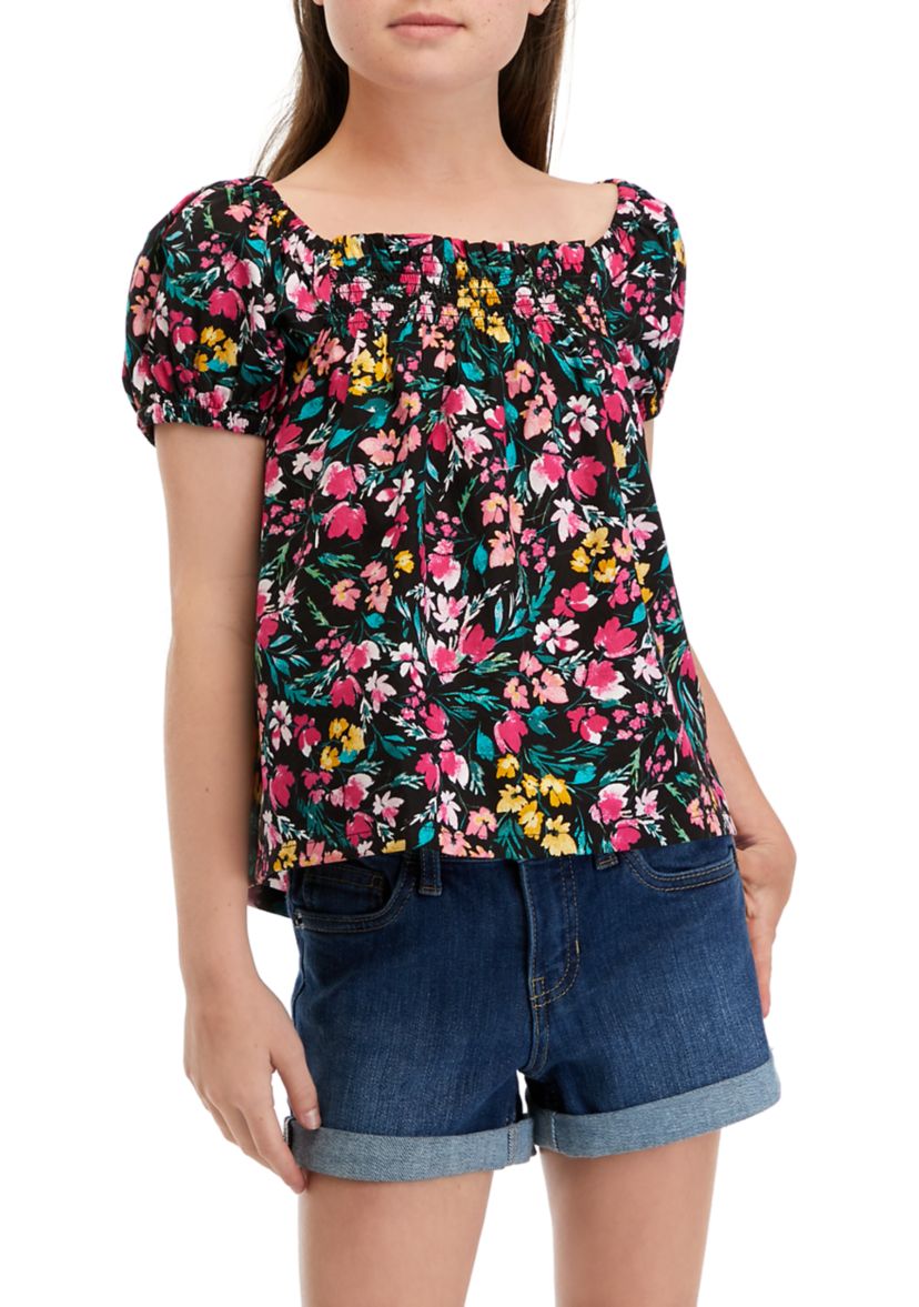 Girls 7-16 Puff Sleeve Printed Top
