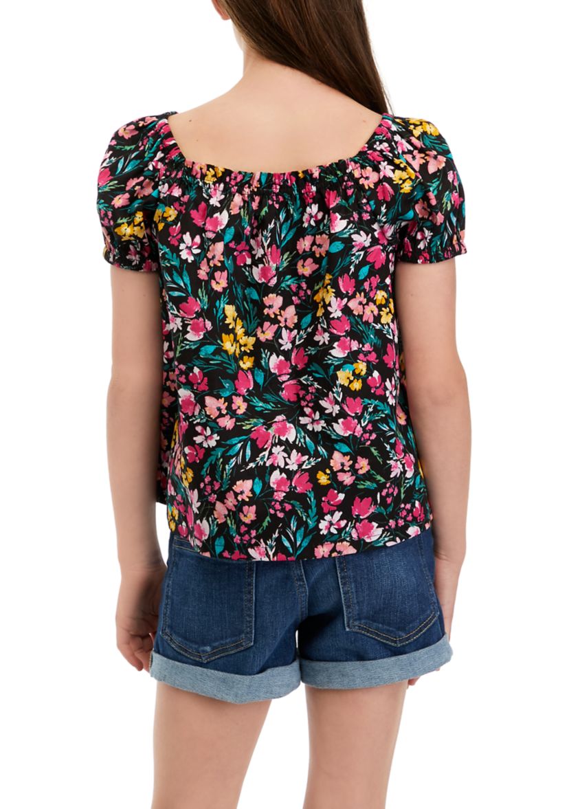 Girls 7-16 Puff Sleeve Printed Top