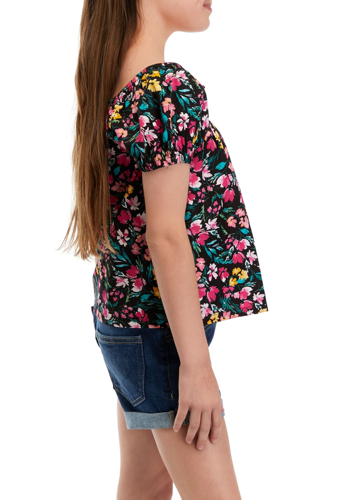 Girls 7-16 Puff Sleeve Printed Top
