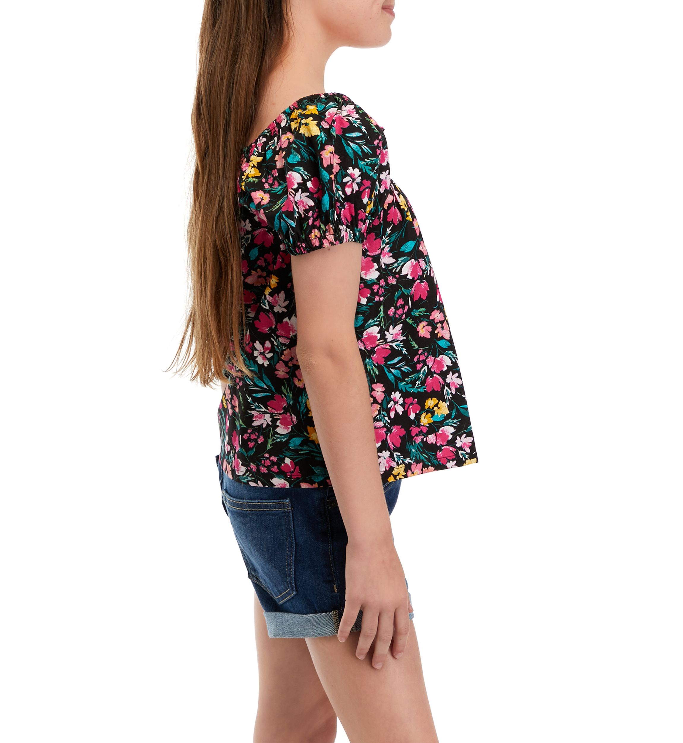 Girls 7-16 Puff Sleeve Printed Top
