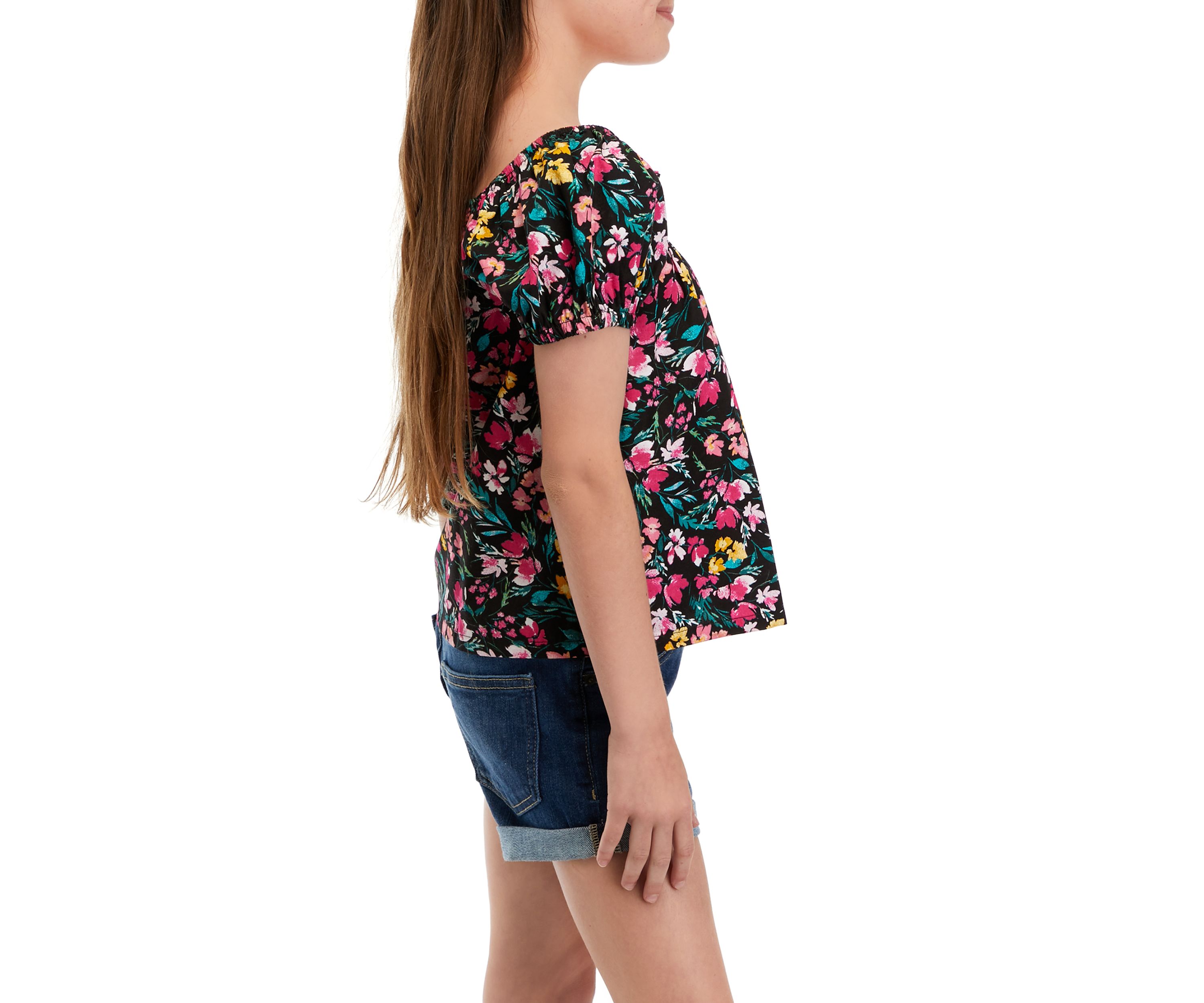 Girls 7-16 Puff Sleeve Printed Top