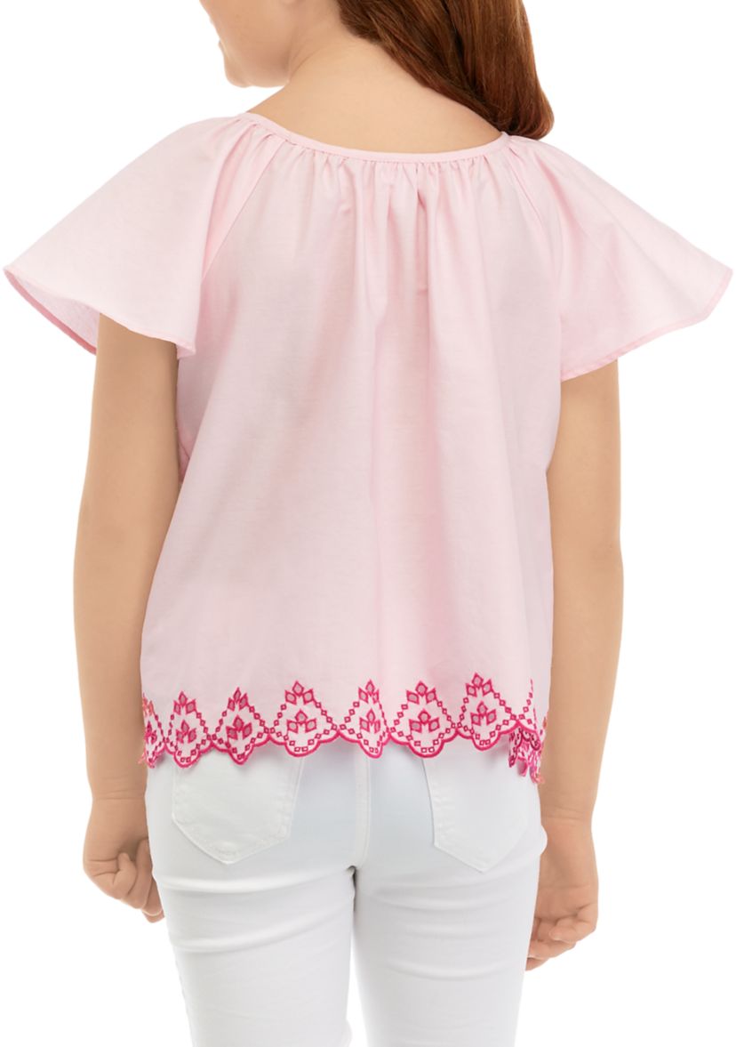 Girls 7-16 Embroidered Hem Top