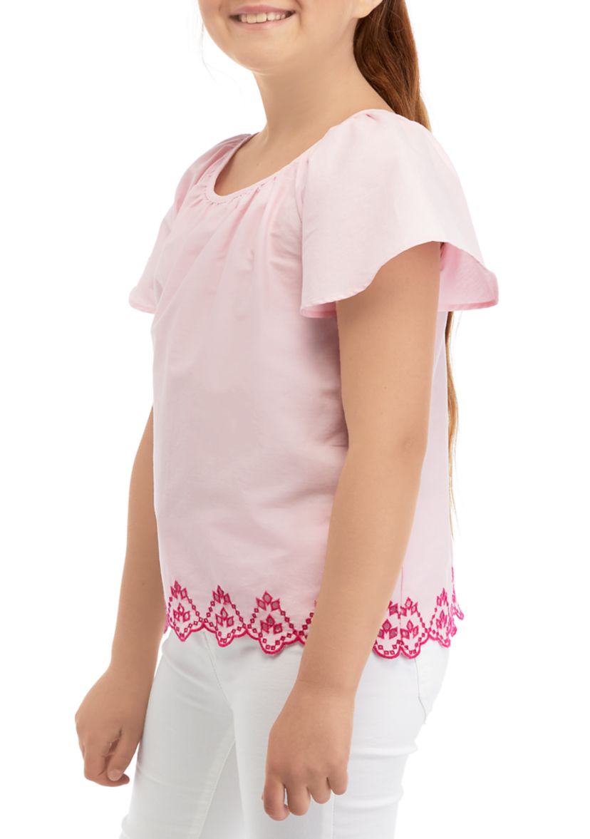Girls 7-16 Embroidered Hem Top