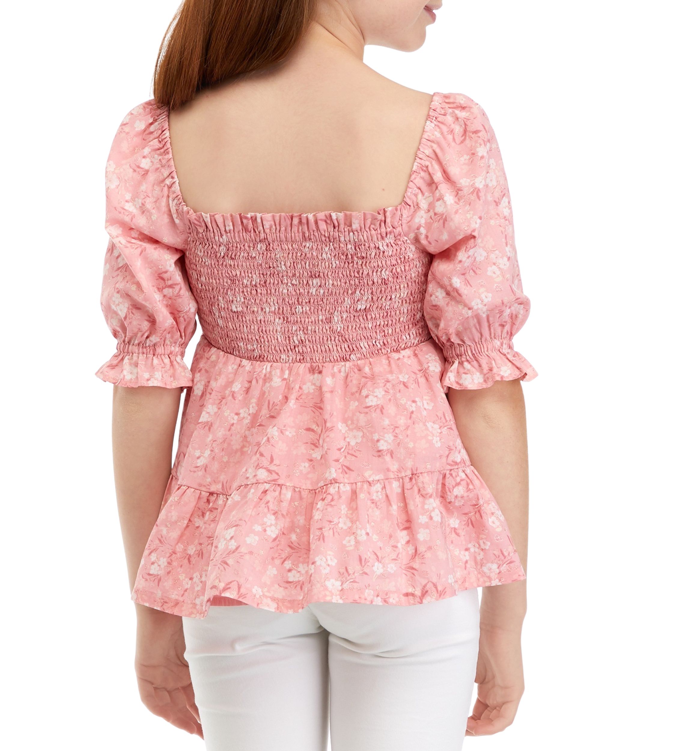 Girls 7-16 Printed Smocked Top