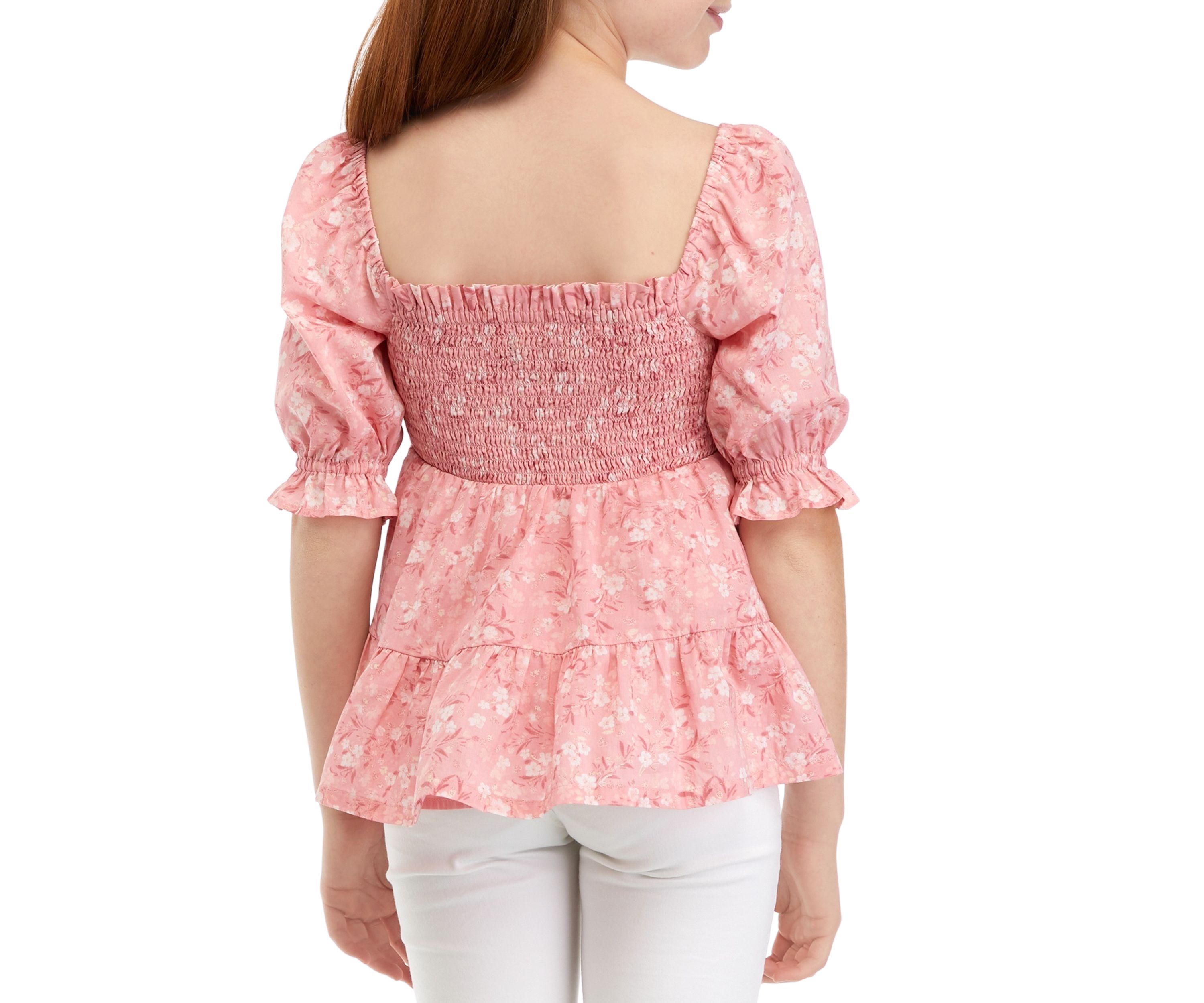 Girls 7-16 Printed Smocked Top
