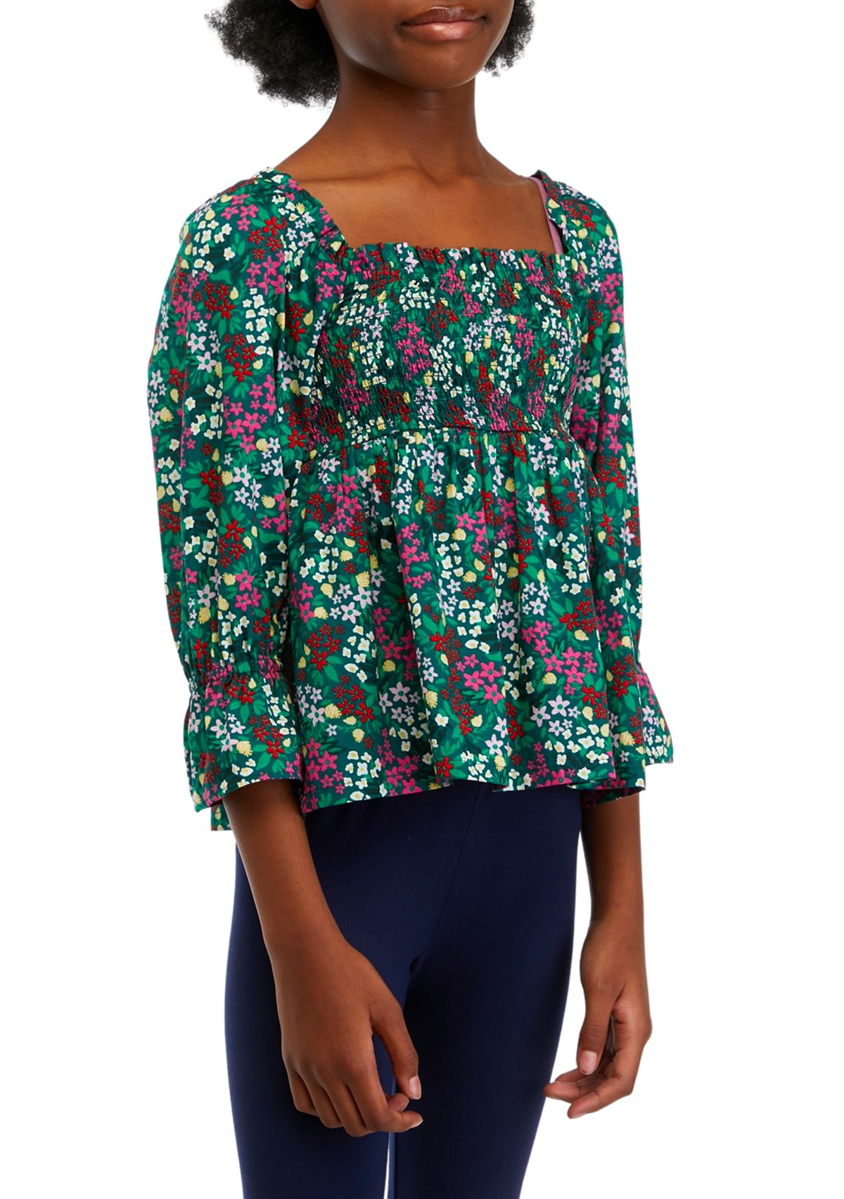 Girls 7-16 Floral Smocked Top