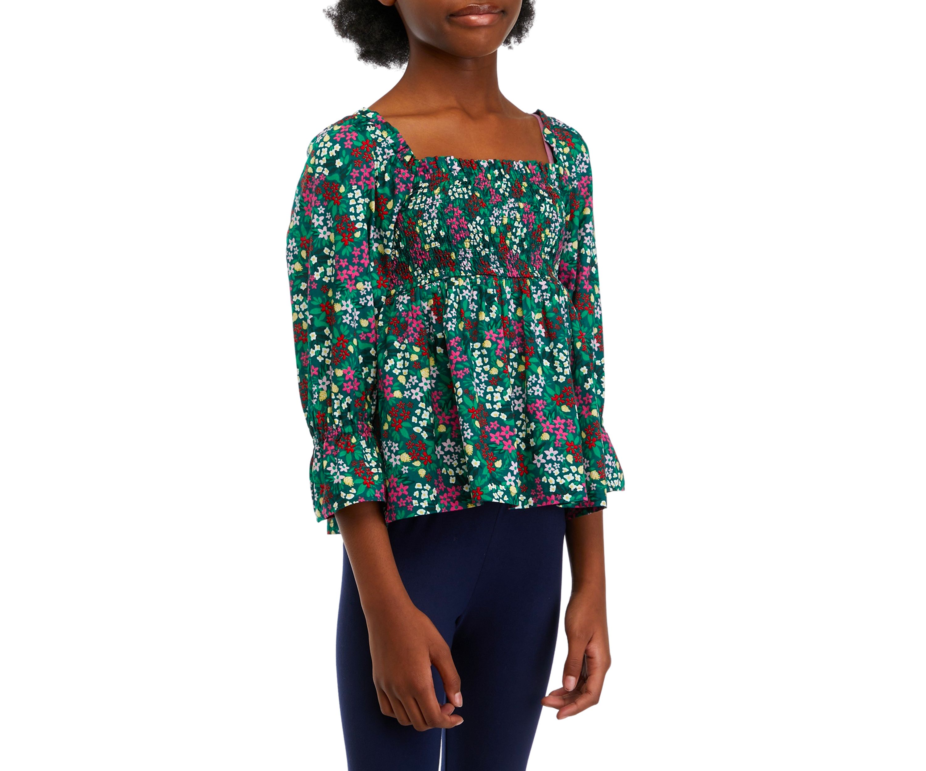Girls 7-16 Floral Smocked Top