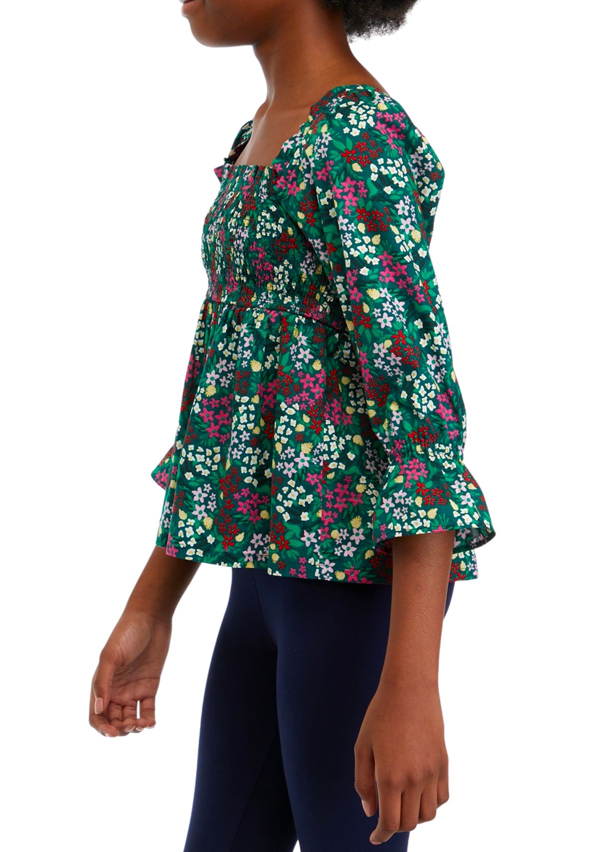 Girls 7-16 Floral Smocked Top