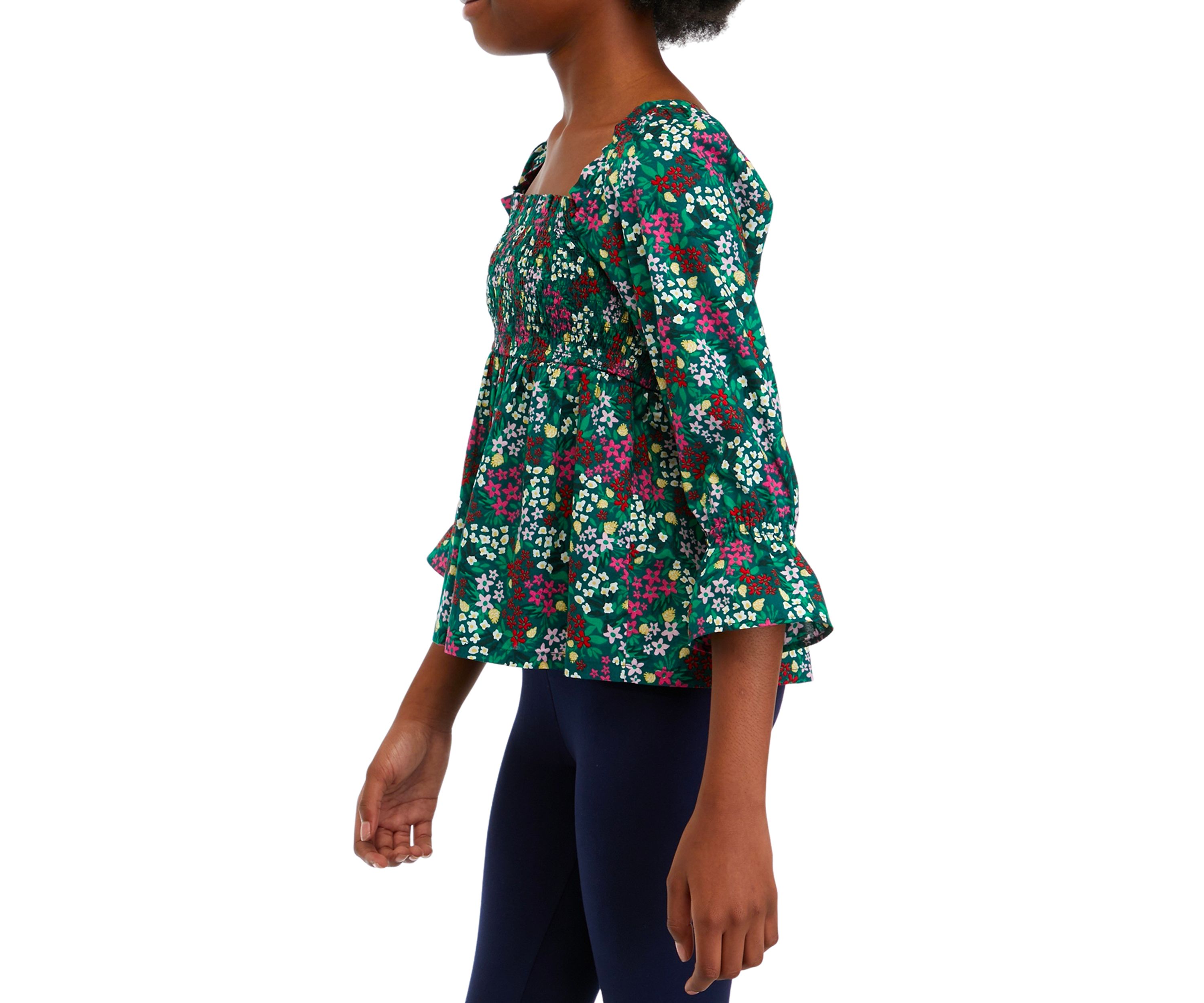 Girls 7-16 Floral Smocked Top