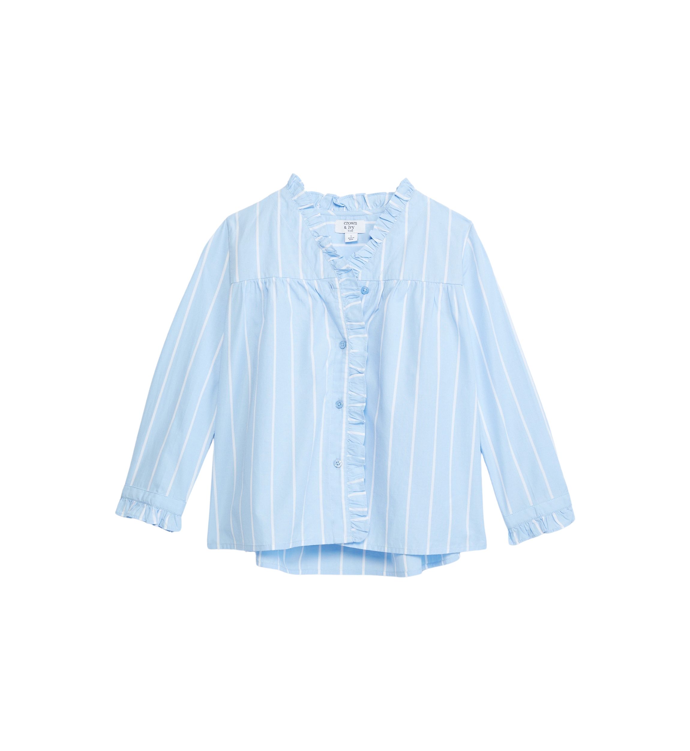 Girls 7-16 Ruffle Button Down Stripe Top