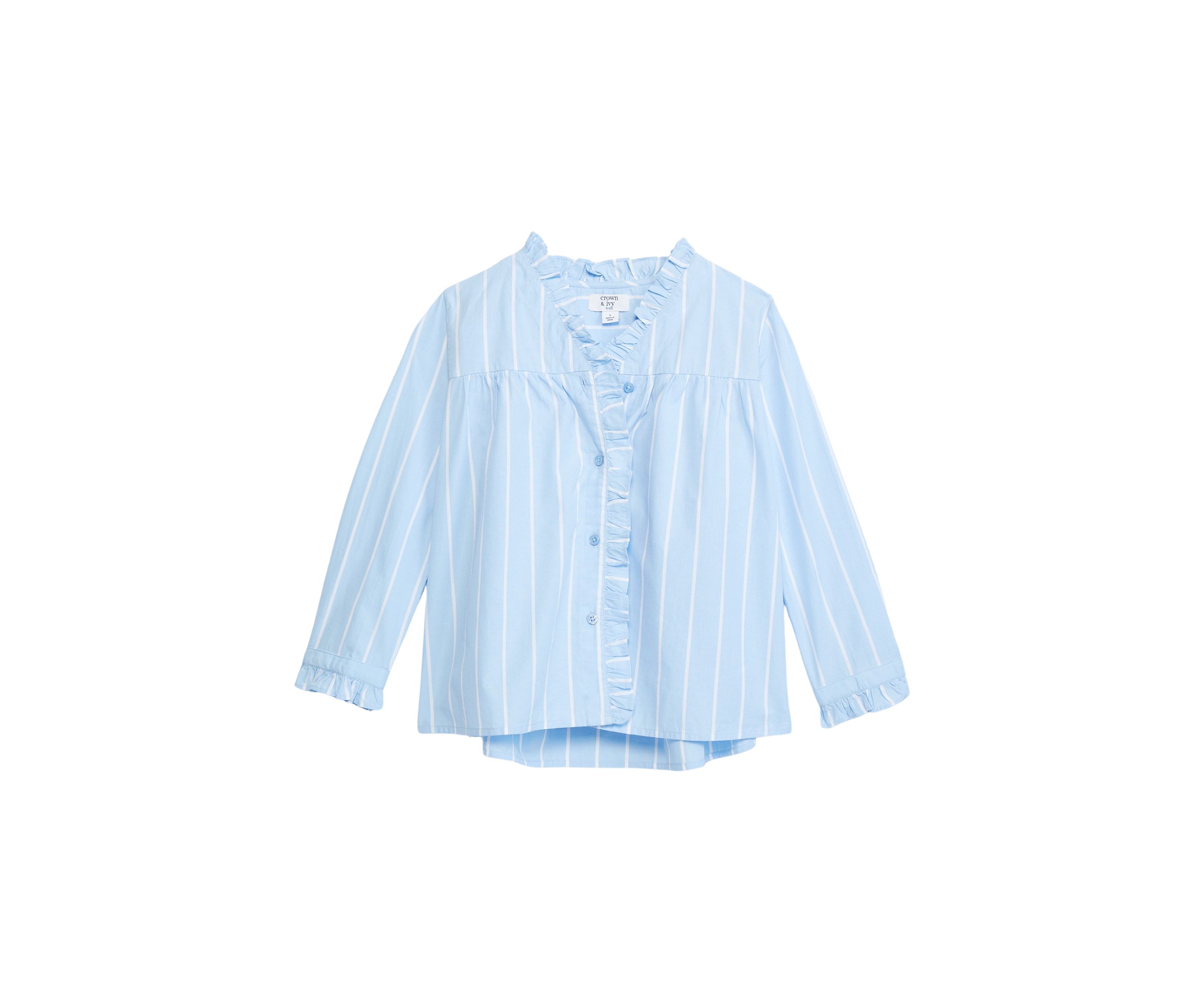 Girls 7-16 Ruffle Button Down Stripe Top