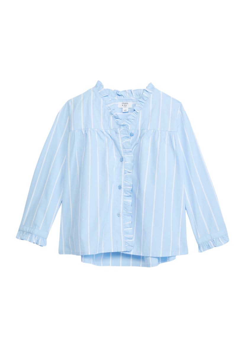 Girls 7-16 Ruffle Button Down Stripe Top
