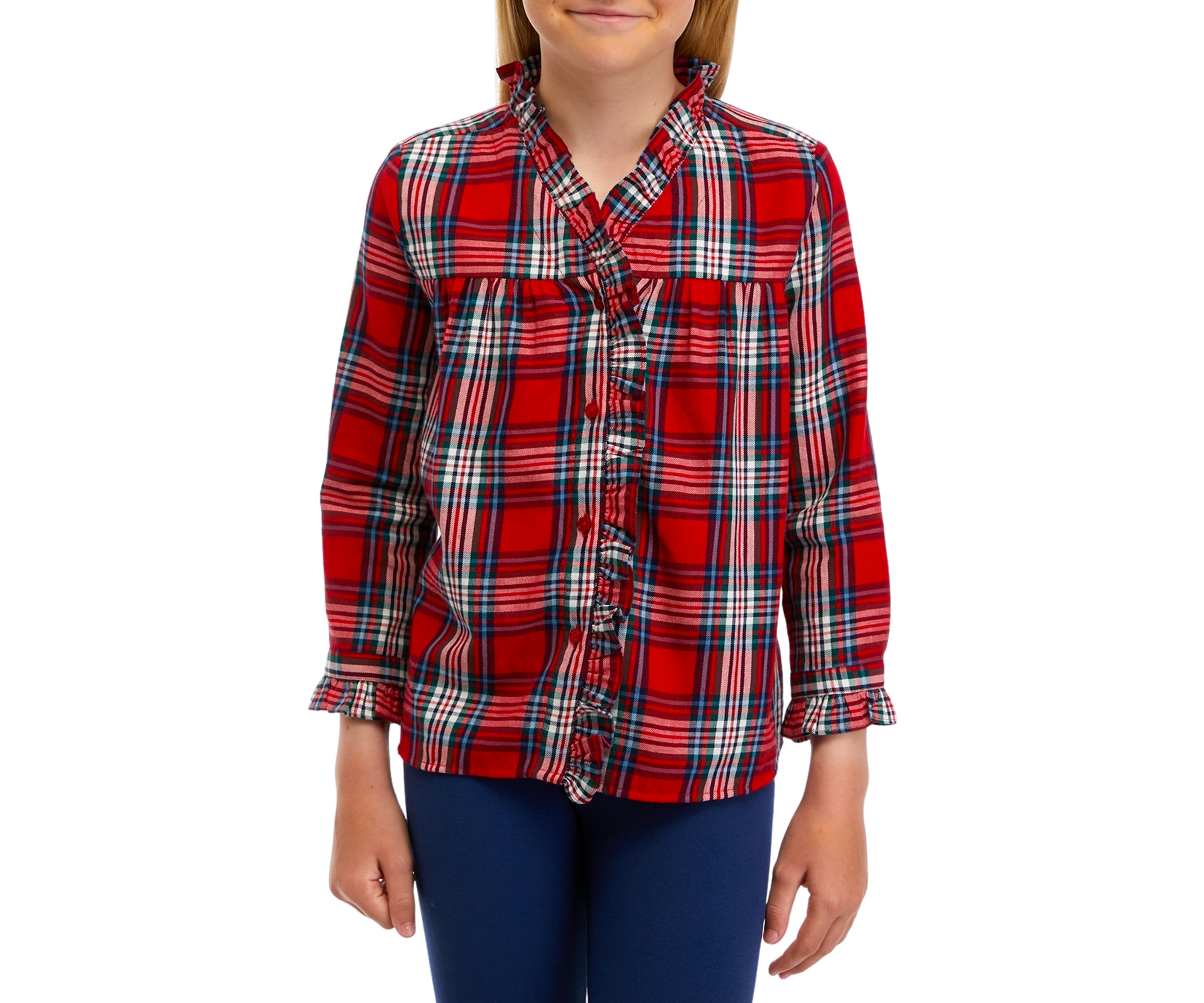 Girls 7-16 Ruffle Button Down Plaid Shirt 