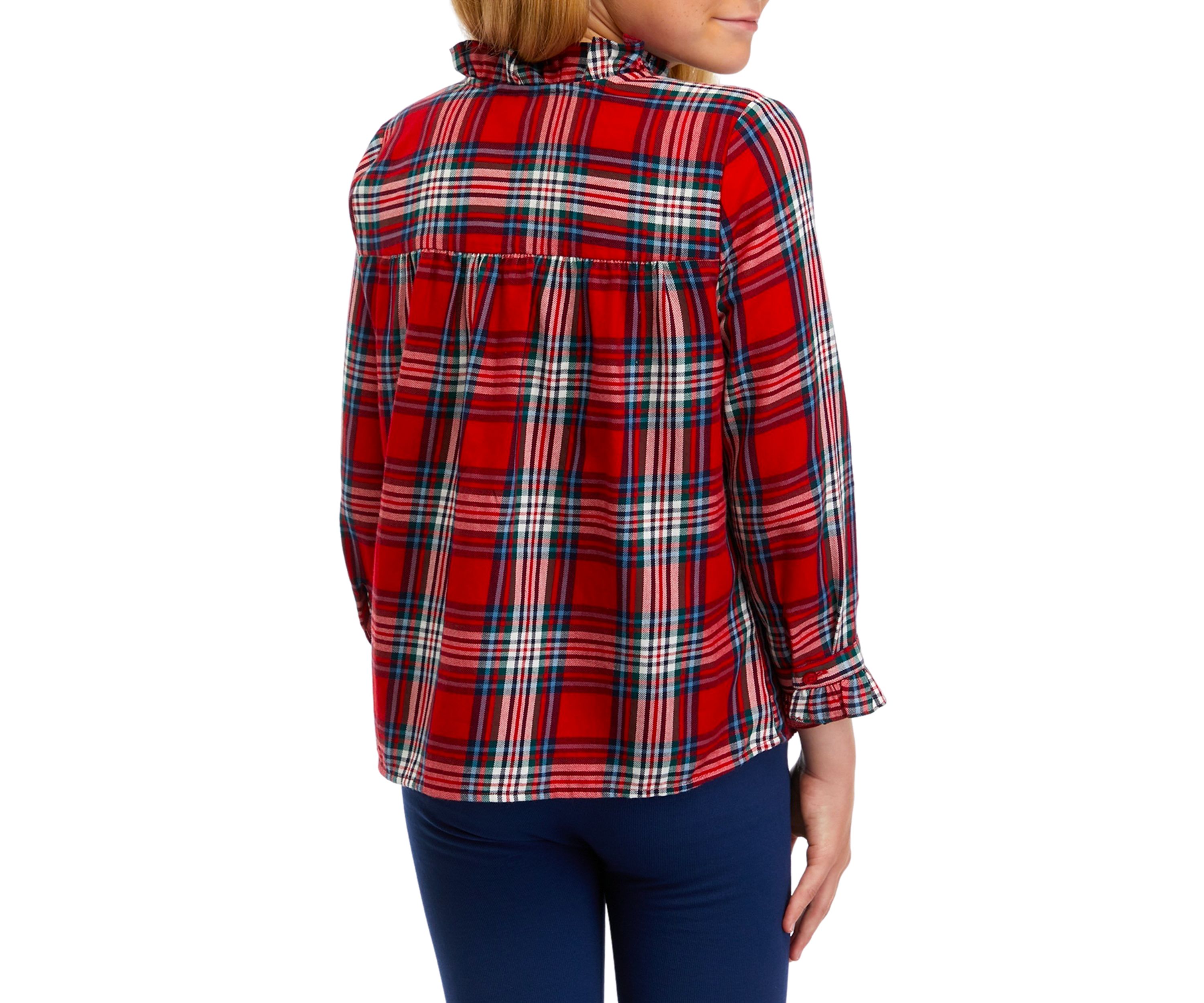 Girls 7-16 Ruffle Button Down Plaid Shirt 