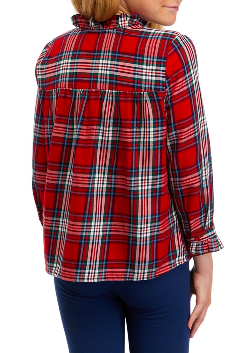 Girls 7-16 Ruffle Button Down Plaid Shirt 
