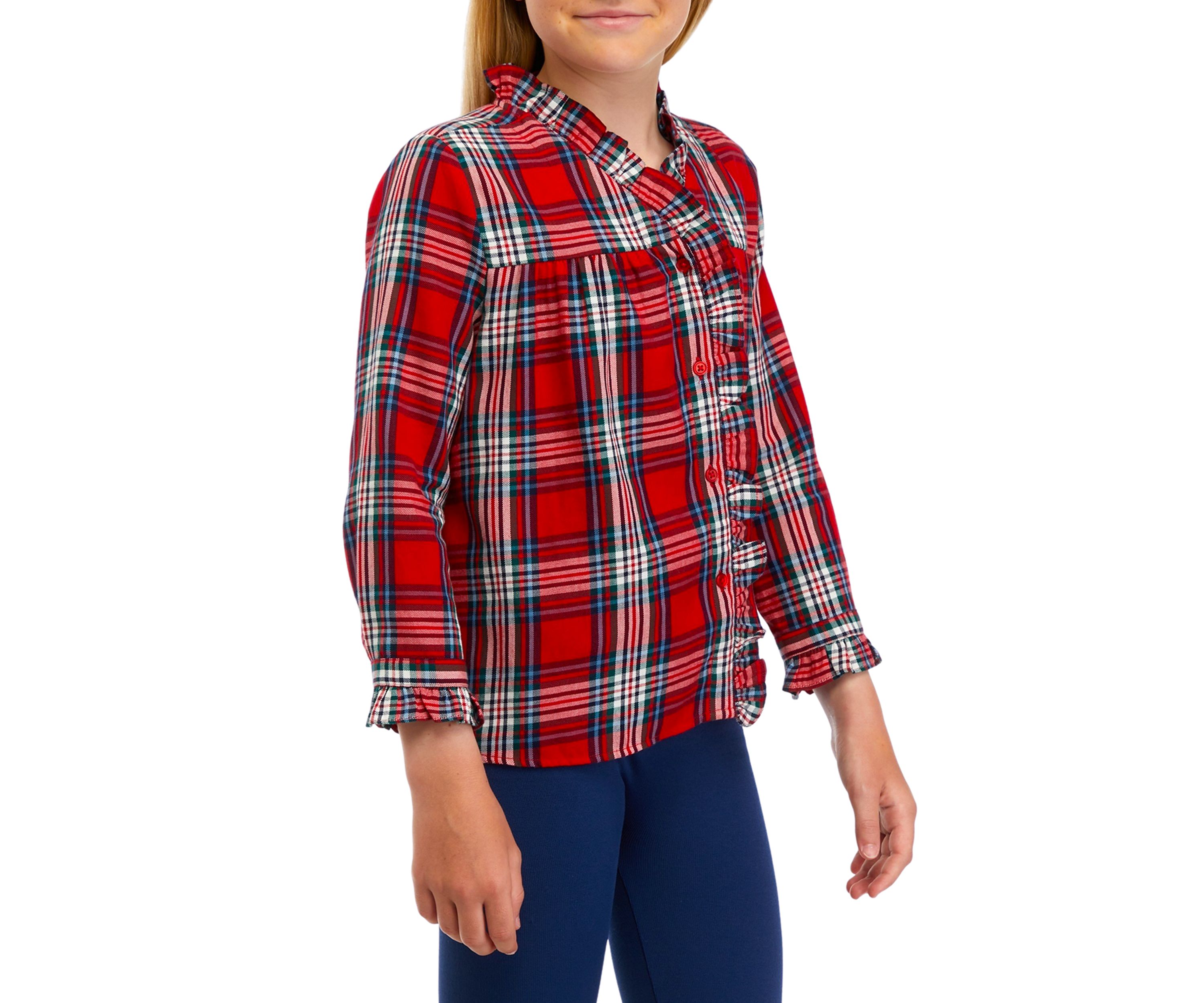 Girls 7-16 Ruffle Button Down Plaid Shirt 