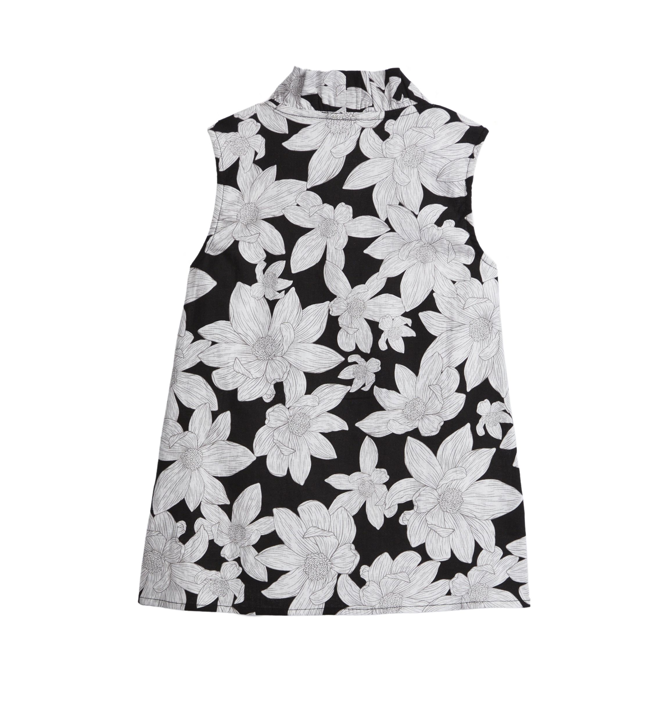 Girls 7-16 Sleeveless Ruffle Neck Printed Top