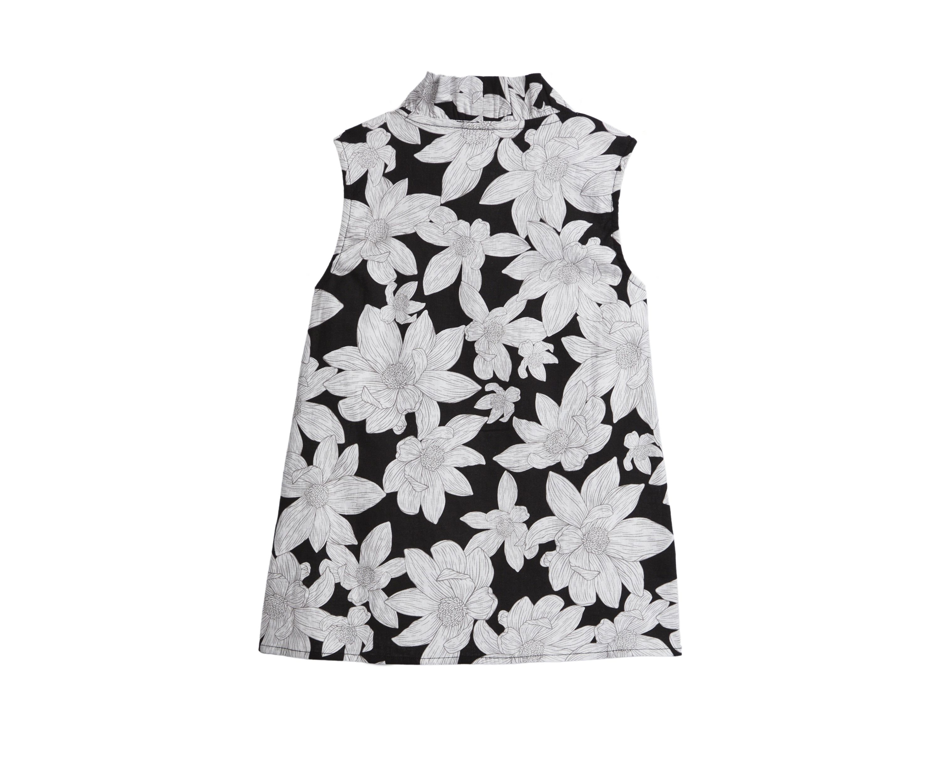 Girls 7-16 Sleeveless Ruffle Neck Printed Top