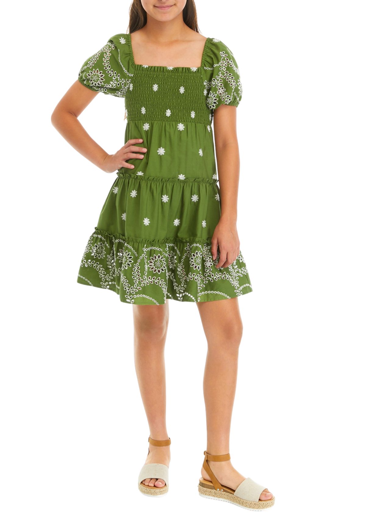 Girls 7-16 Puff Sleeve Printed Dress