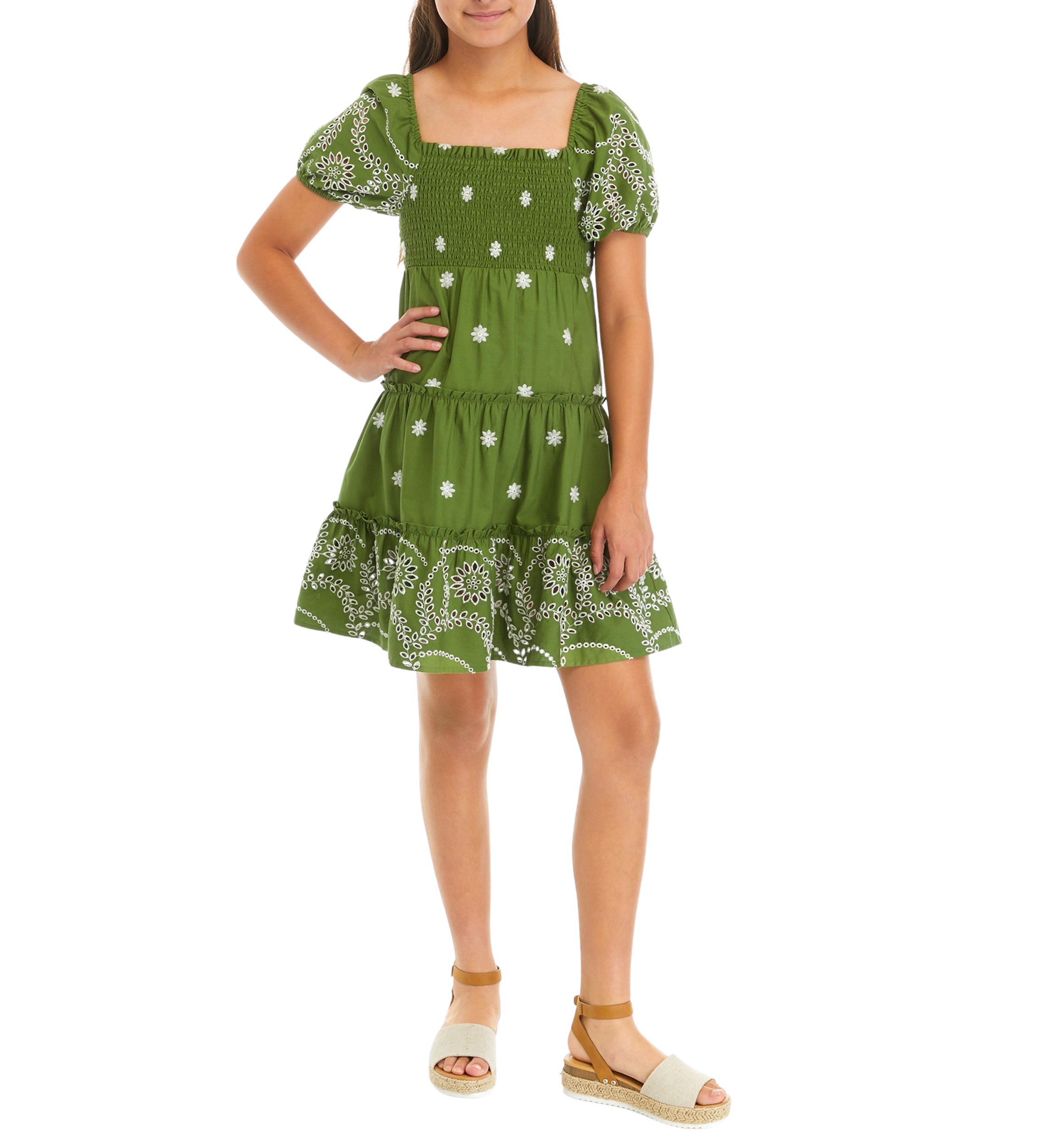 Girls 7-16 Puff Sleeve Printed Dress