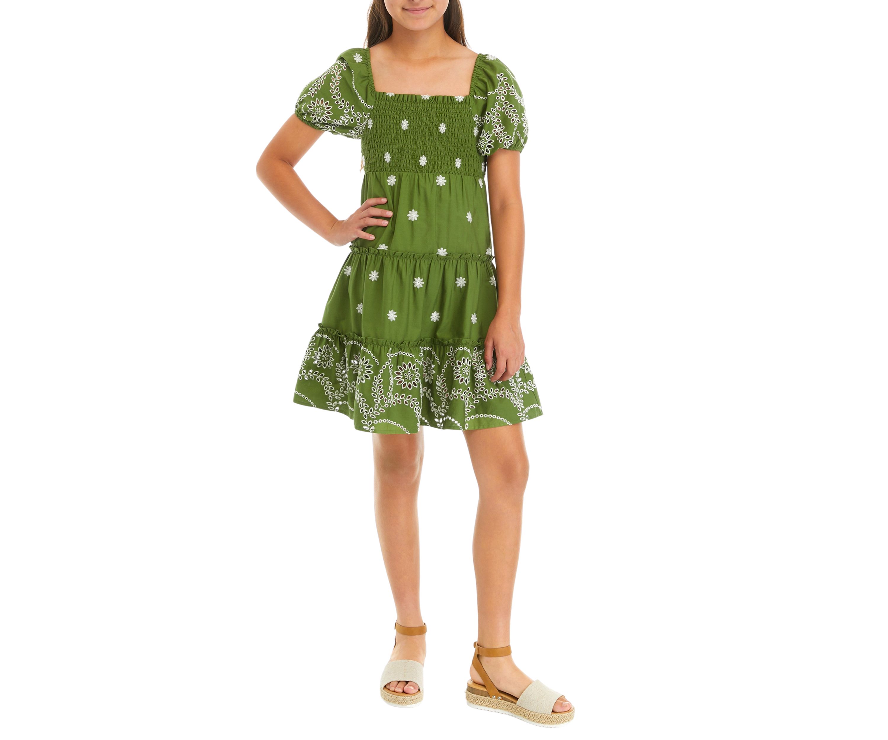 Girls 7-16 Puff Sleeve Printed Dress