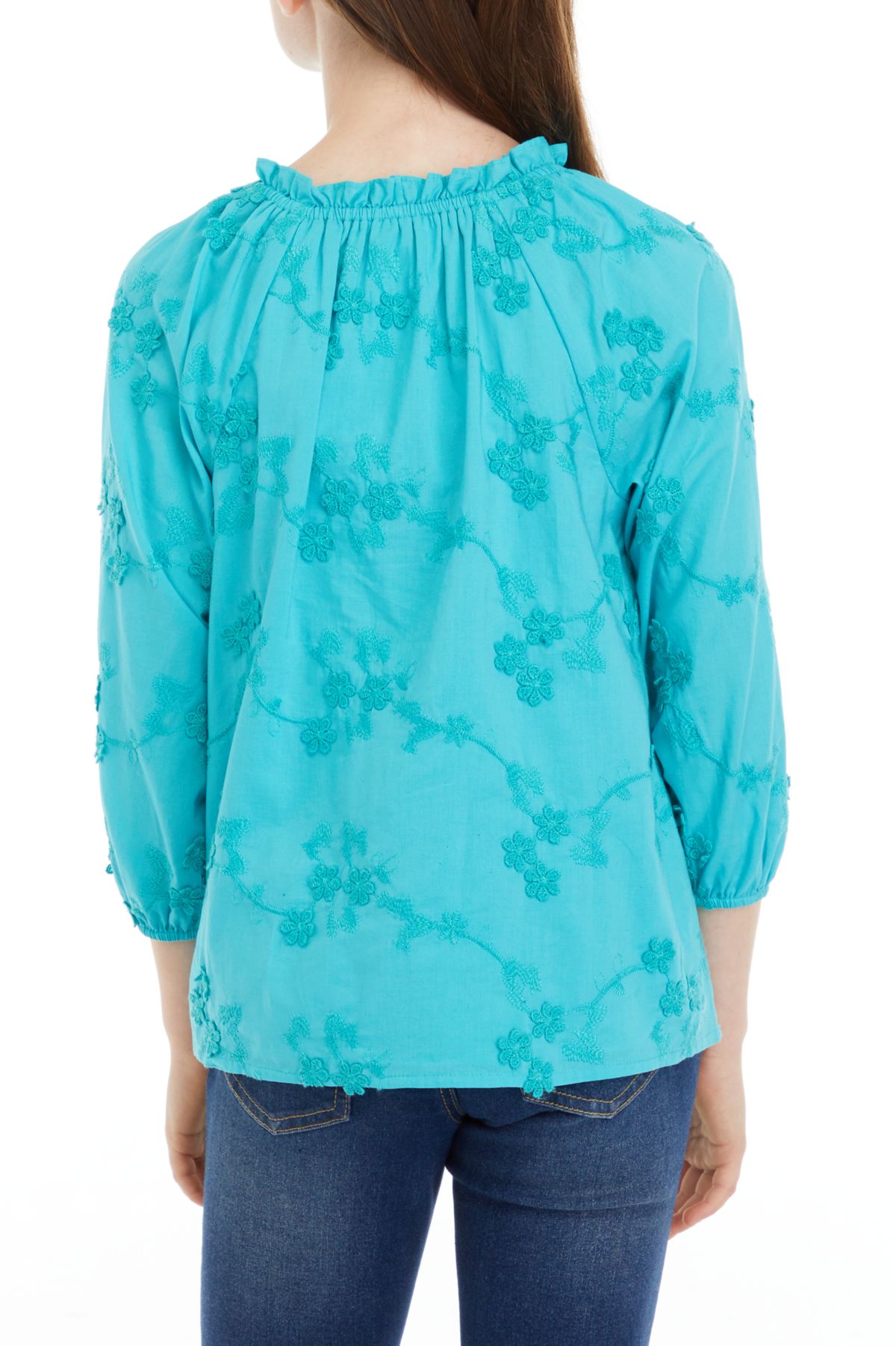 Girls 7-16 Embroidered 3/4 Sleeve Top