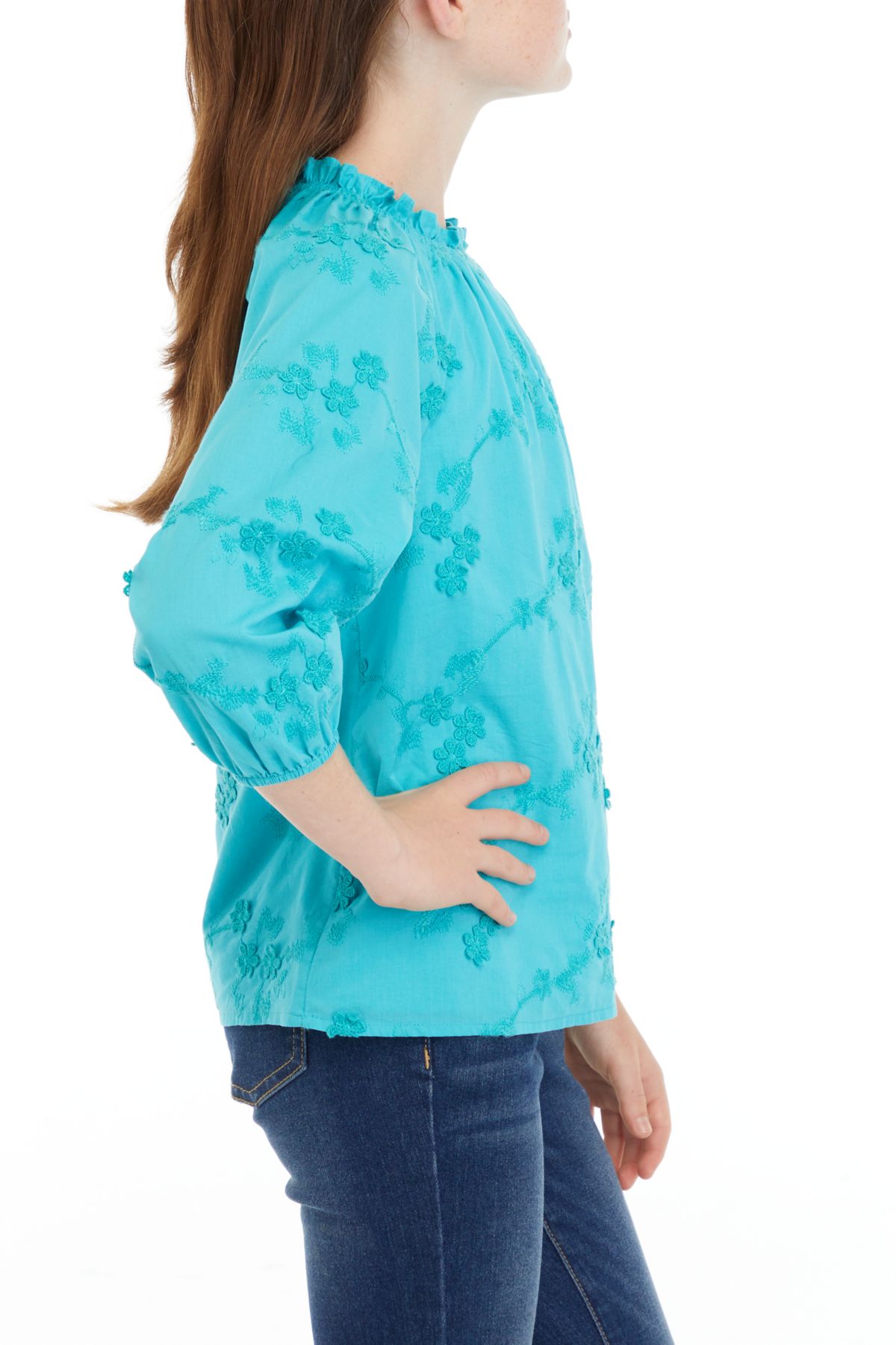 Girls 7-16 Embroidered 3/4 Sleeve Top