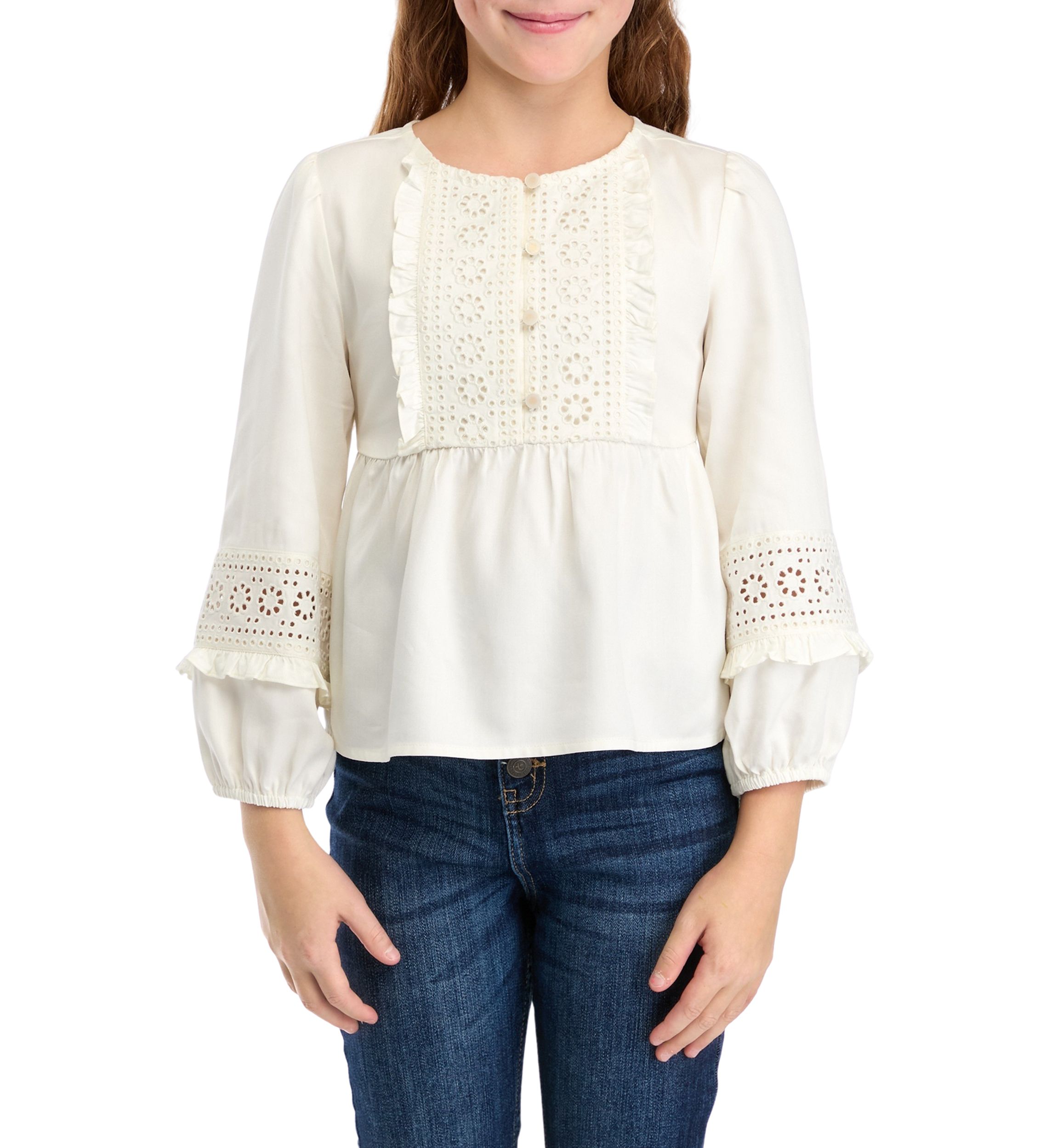 Girls 7-16 Eyelet Trim Top