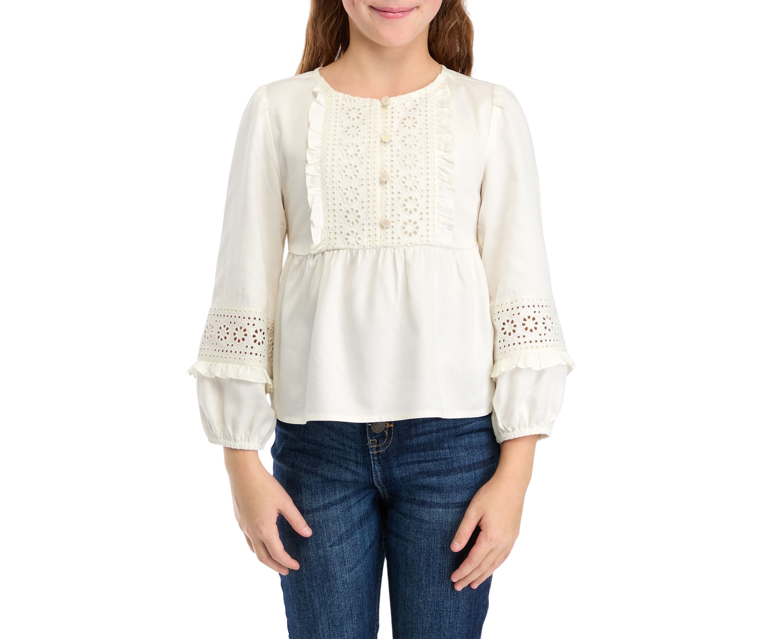 Girls 7-16 Eyelet Trim Top