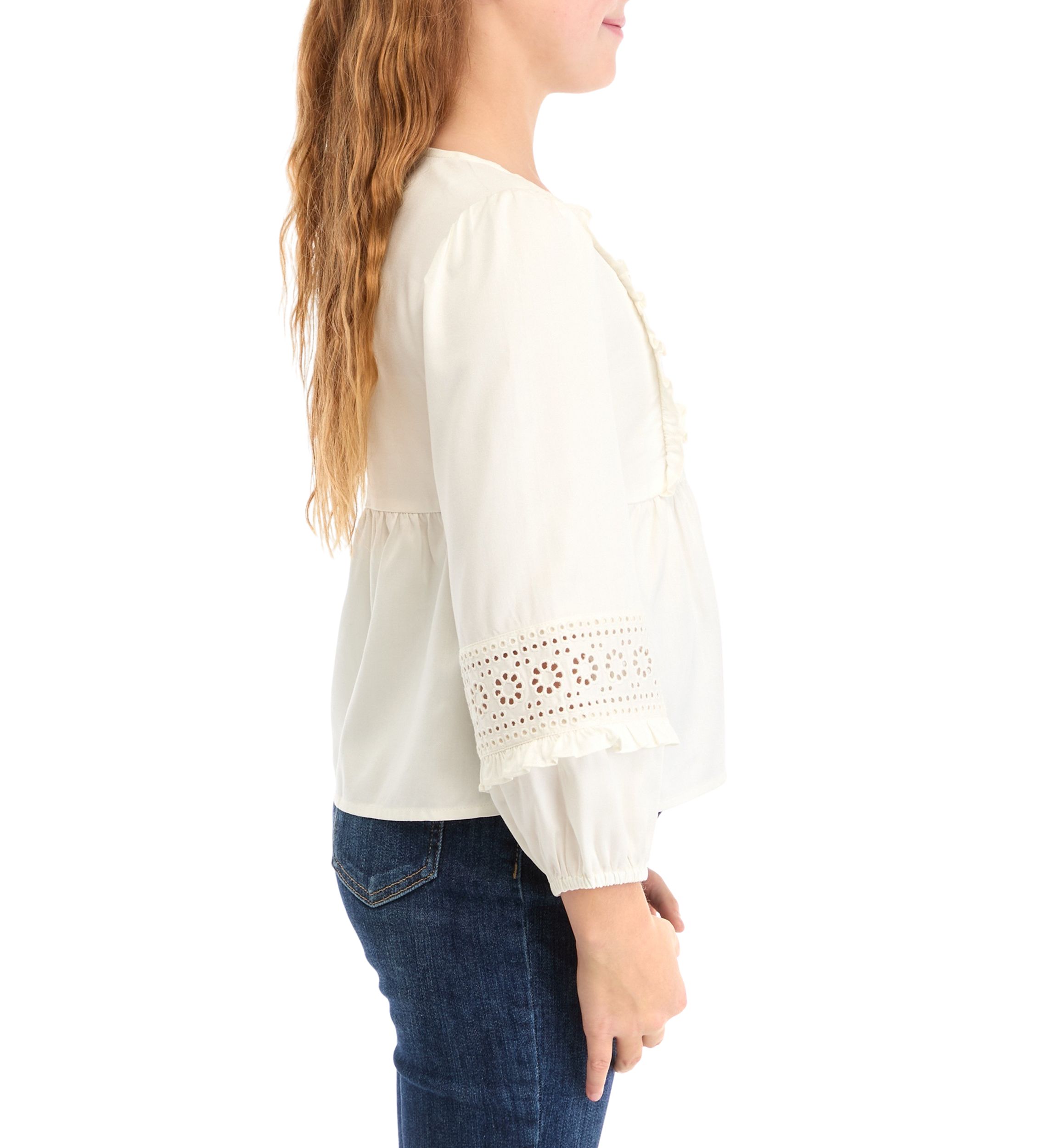 Girls 7-16 Eyelet Trim Top