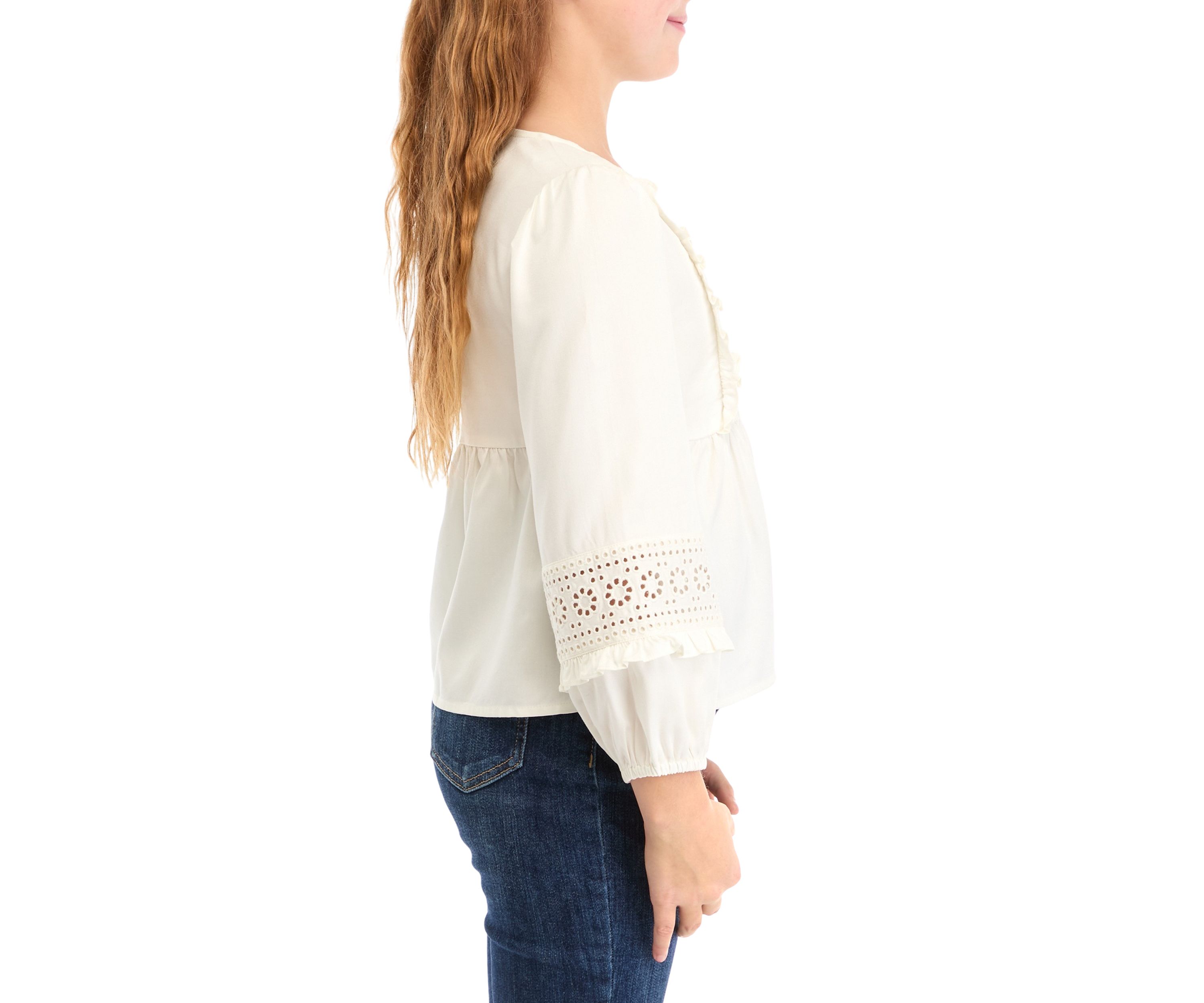 Girls 7-16 Eyelet Trim Top