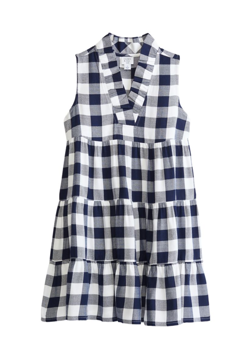 Girls 7-16 Ruffle Neck Dress 
