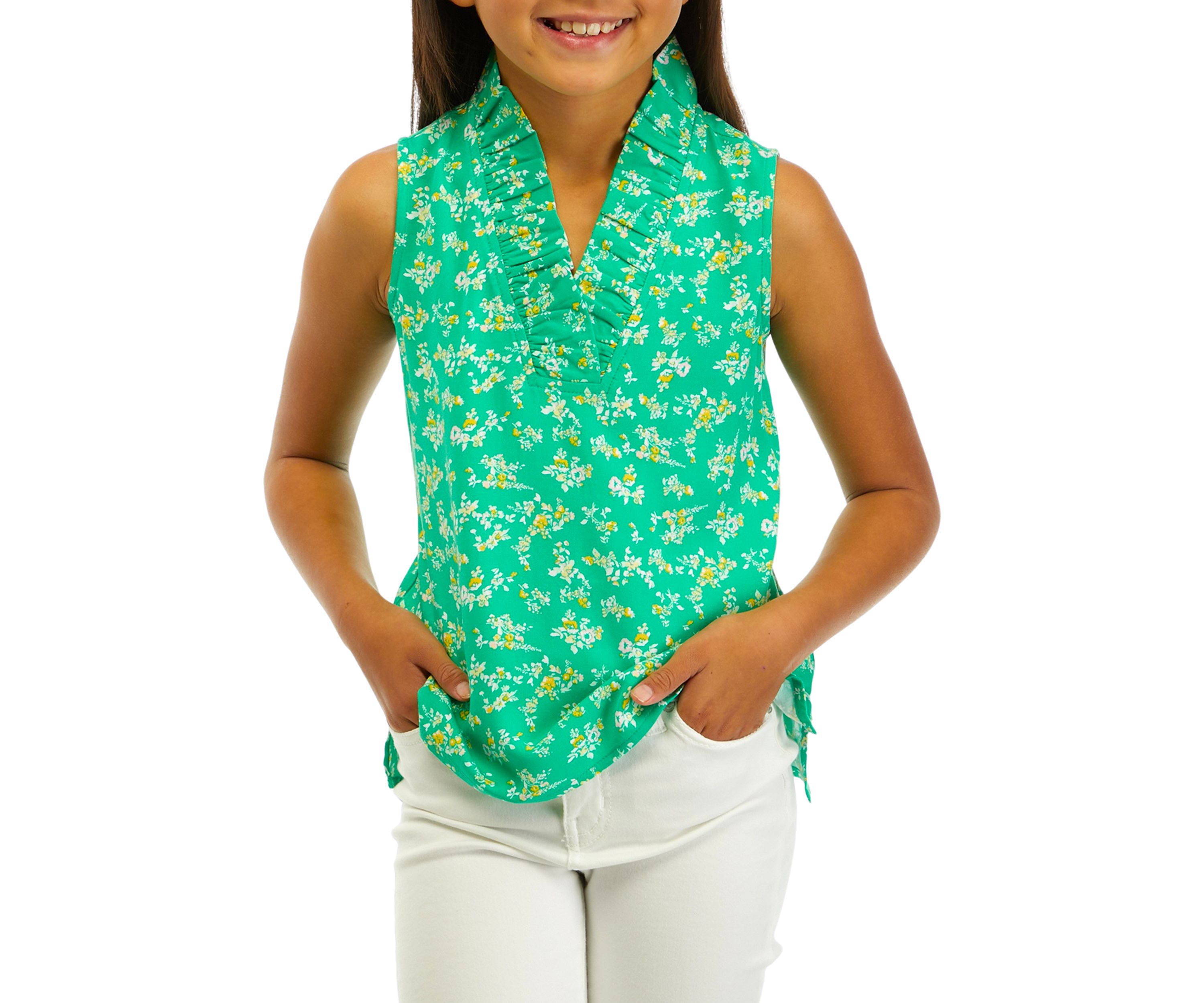 Girls 7-16 Printed Ruffle Tank Top