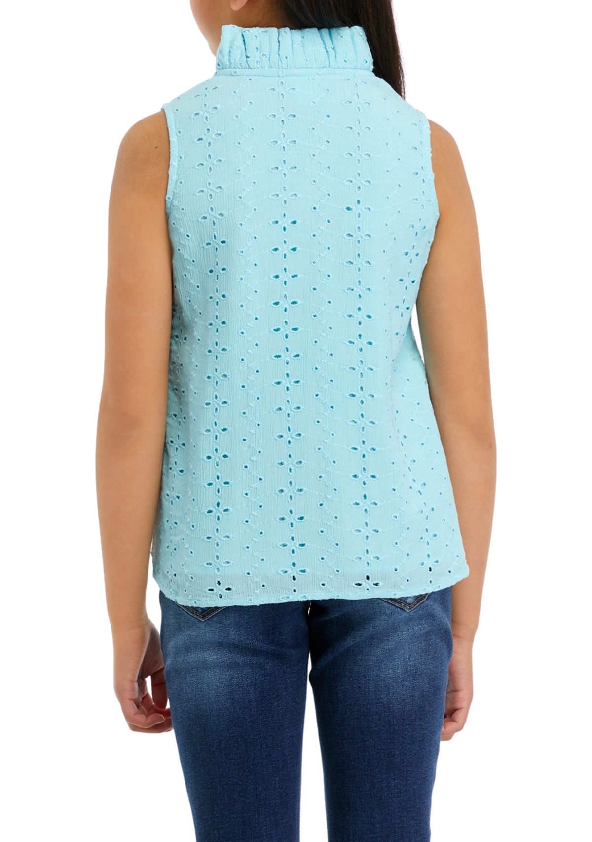 Girls 7-16 Eyelet Ruffle Neck Tank Top