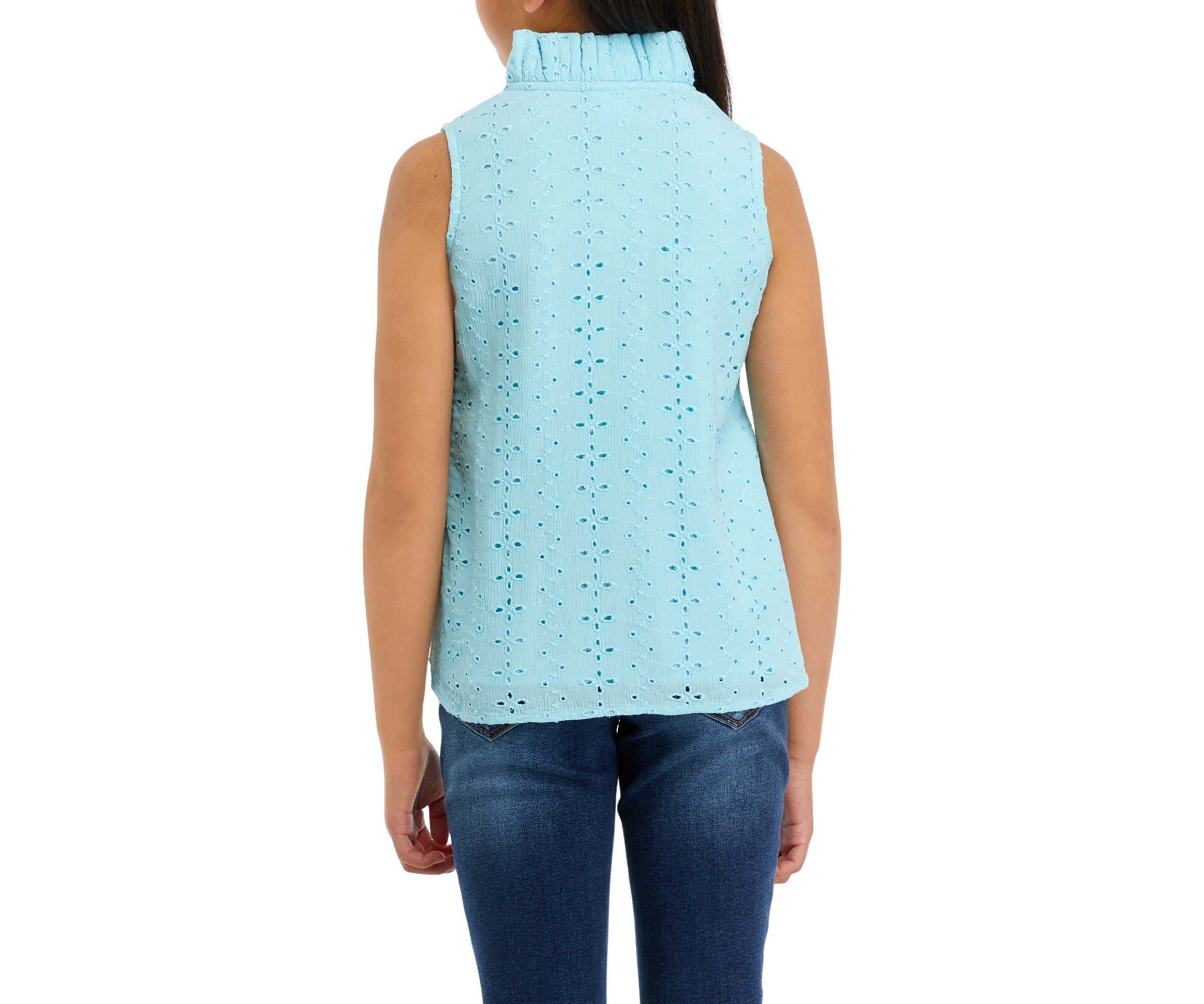 Girls 7-16 Eyelet Ruffle Neck Tank Top