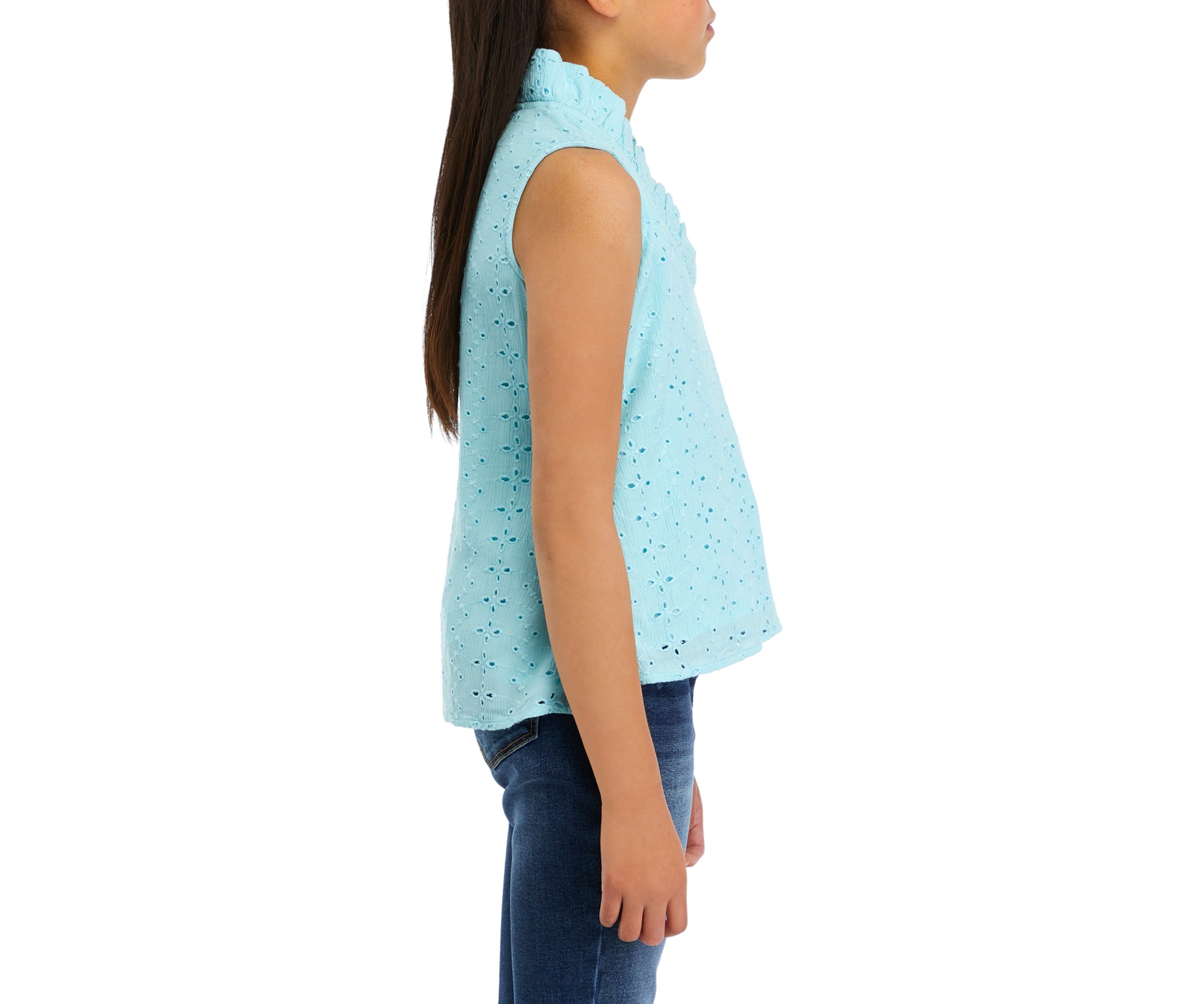 Girls 7-16 Eyelet Ruffle Neck Tank Top