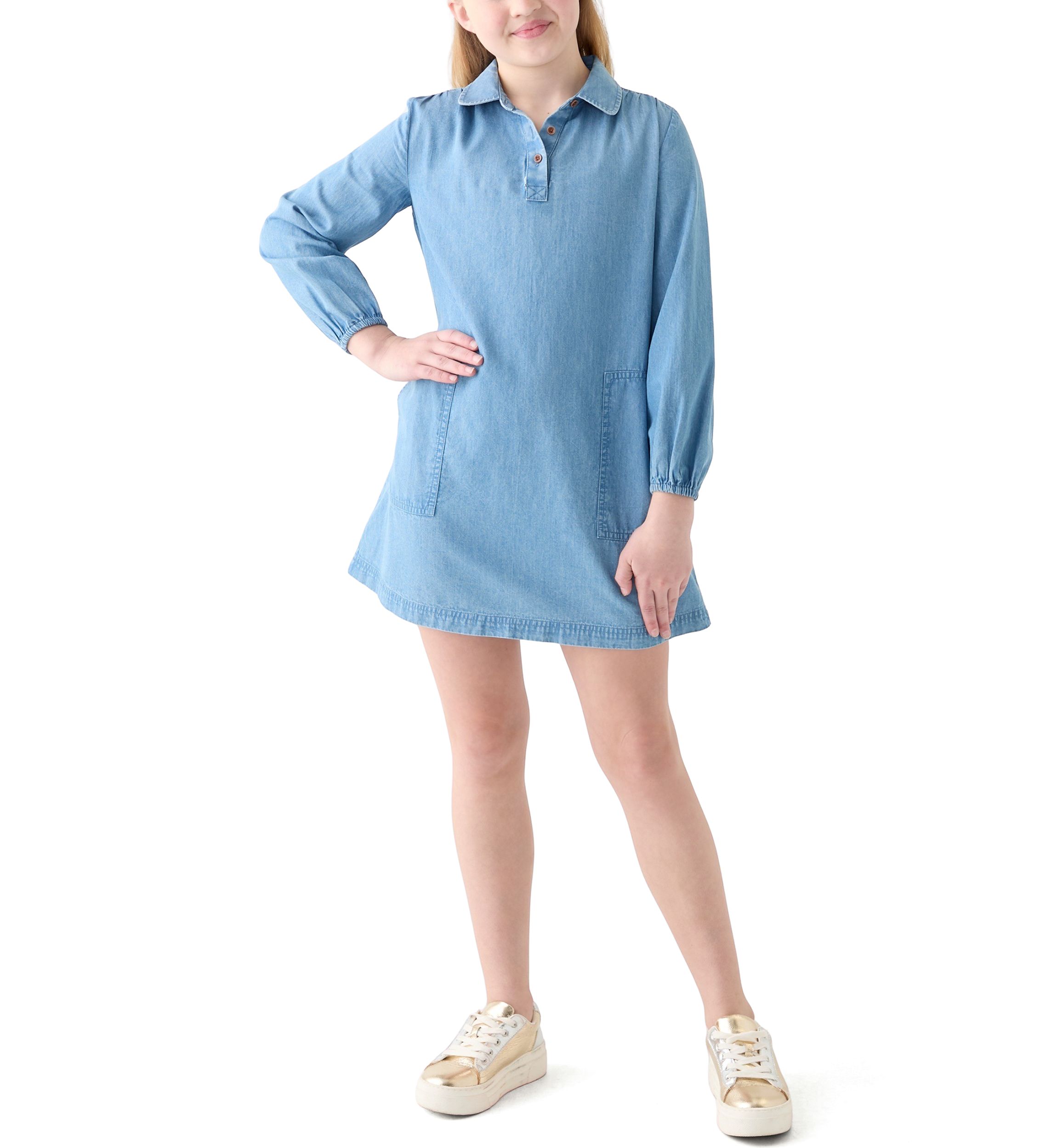 Girls 7-16 Chambray Utility Dress