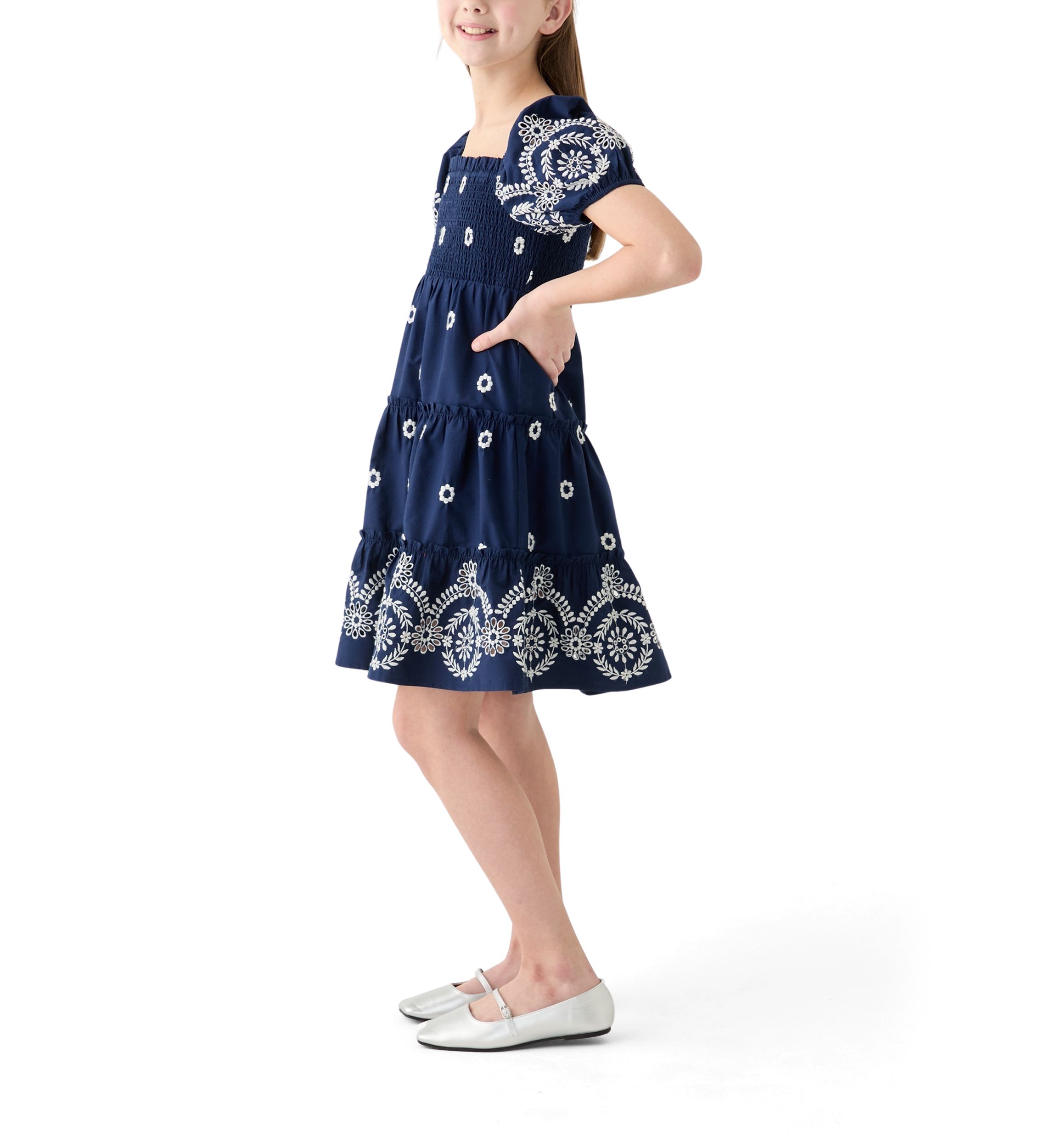 Girls 7-16 Broderie Smocked Dress