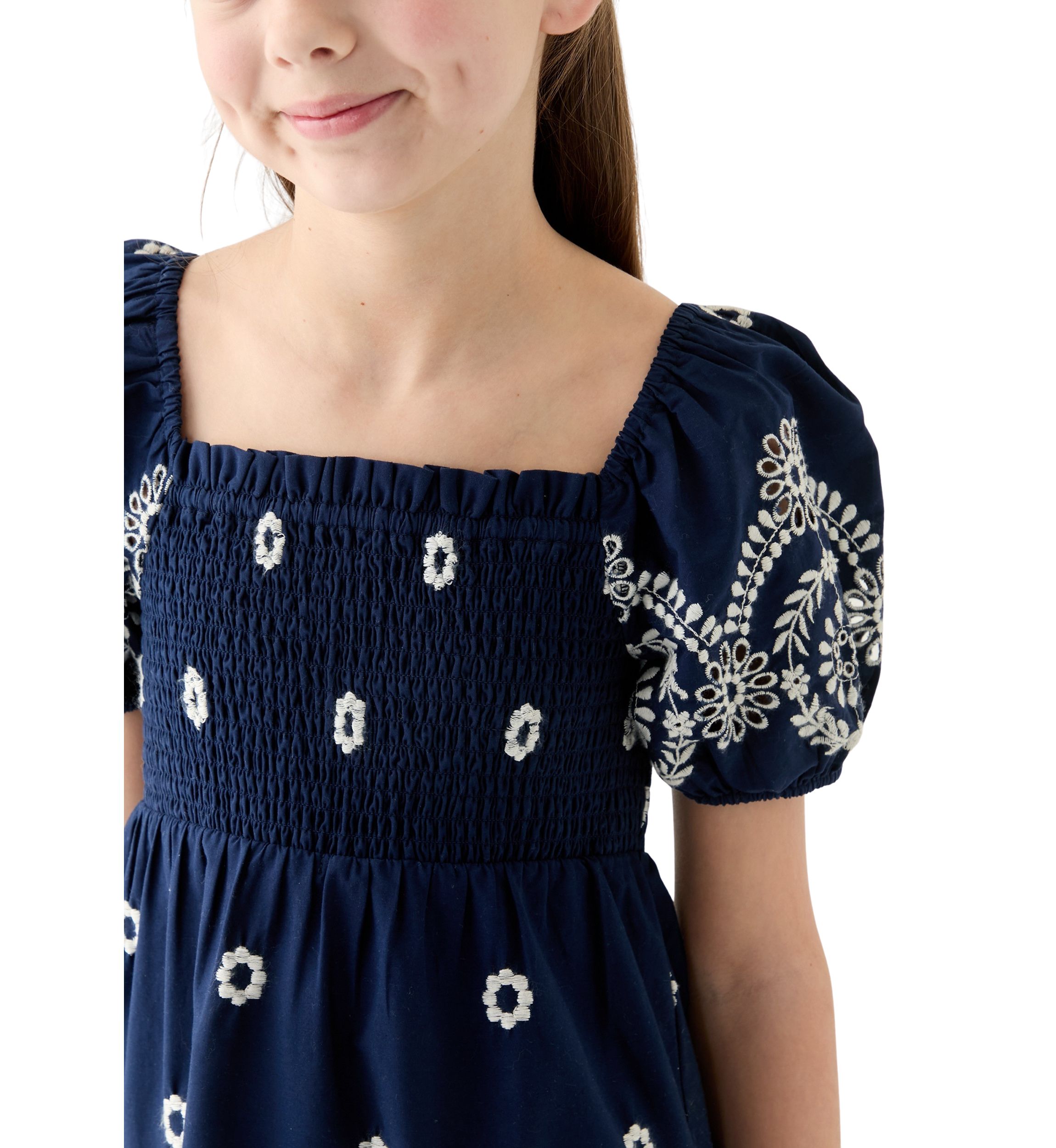Girls 7-16 Broderie Smocked Dress