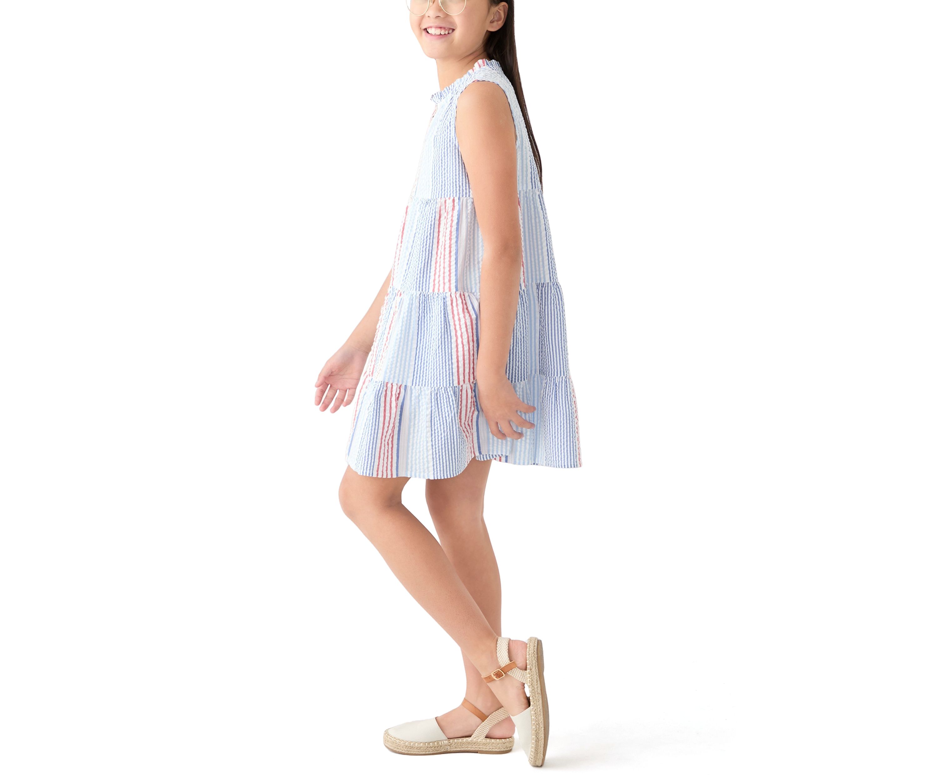 Girls 7-16 Split Neck Ruffle Stripe Dress