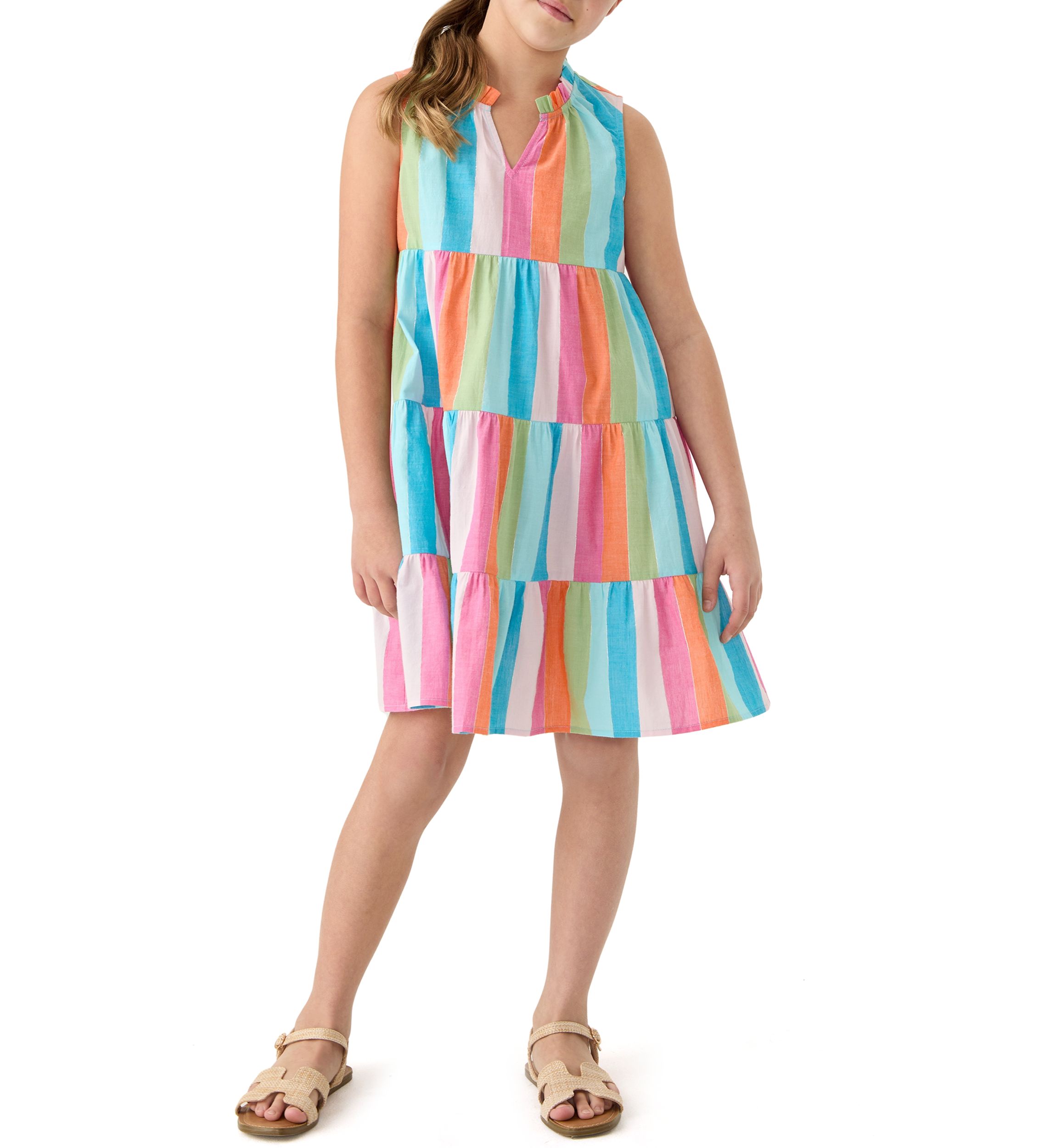 Girls 7-16 Notch Neck Ruffle Dress