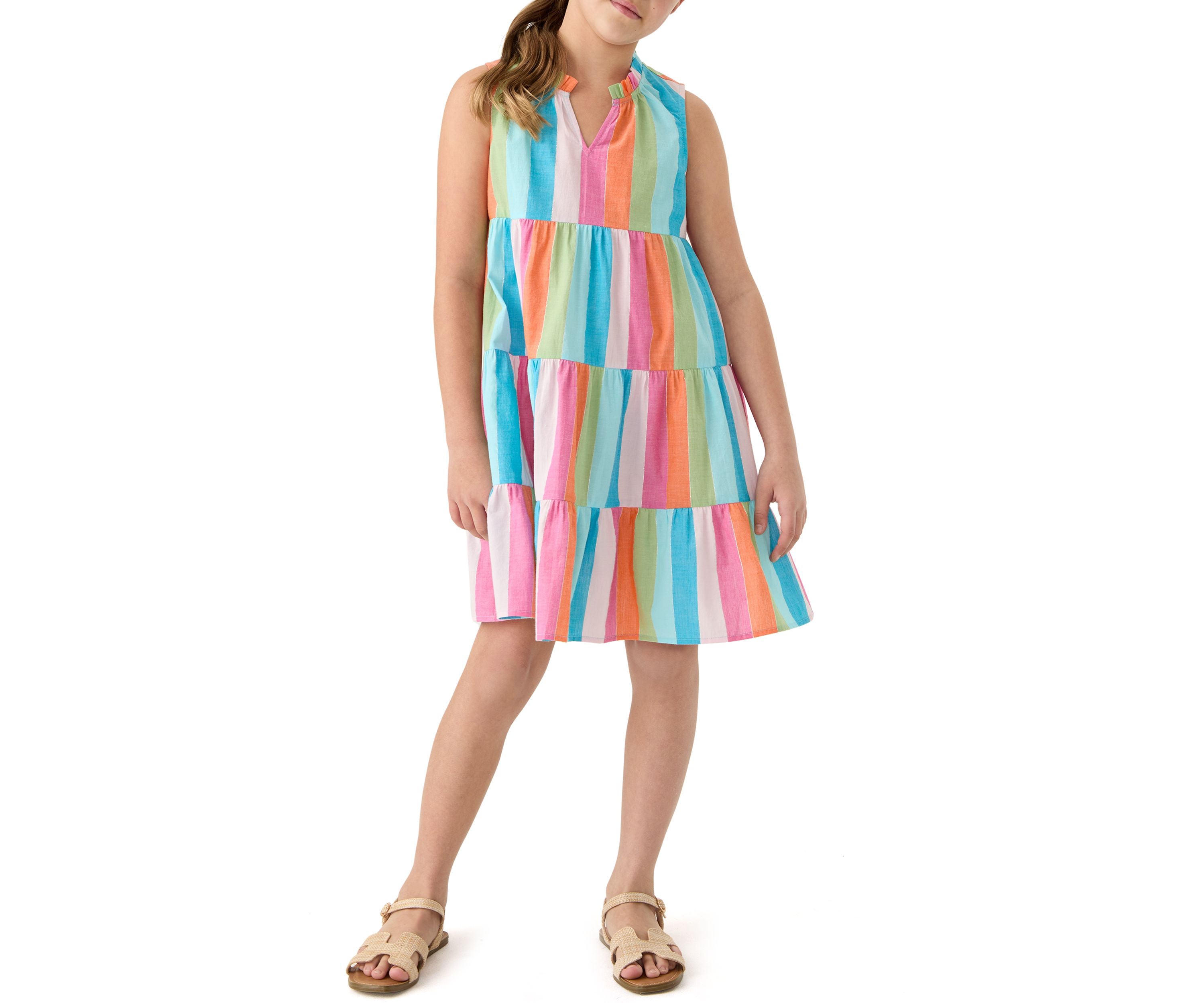 Girls 7-16 Notch Neck Ruffle Dress